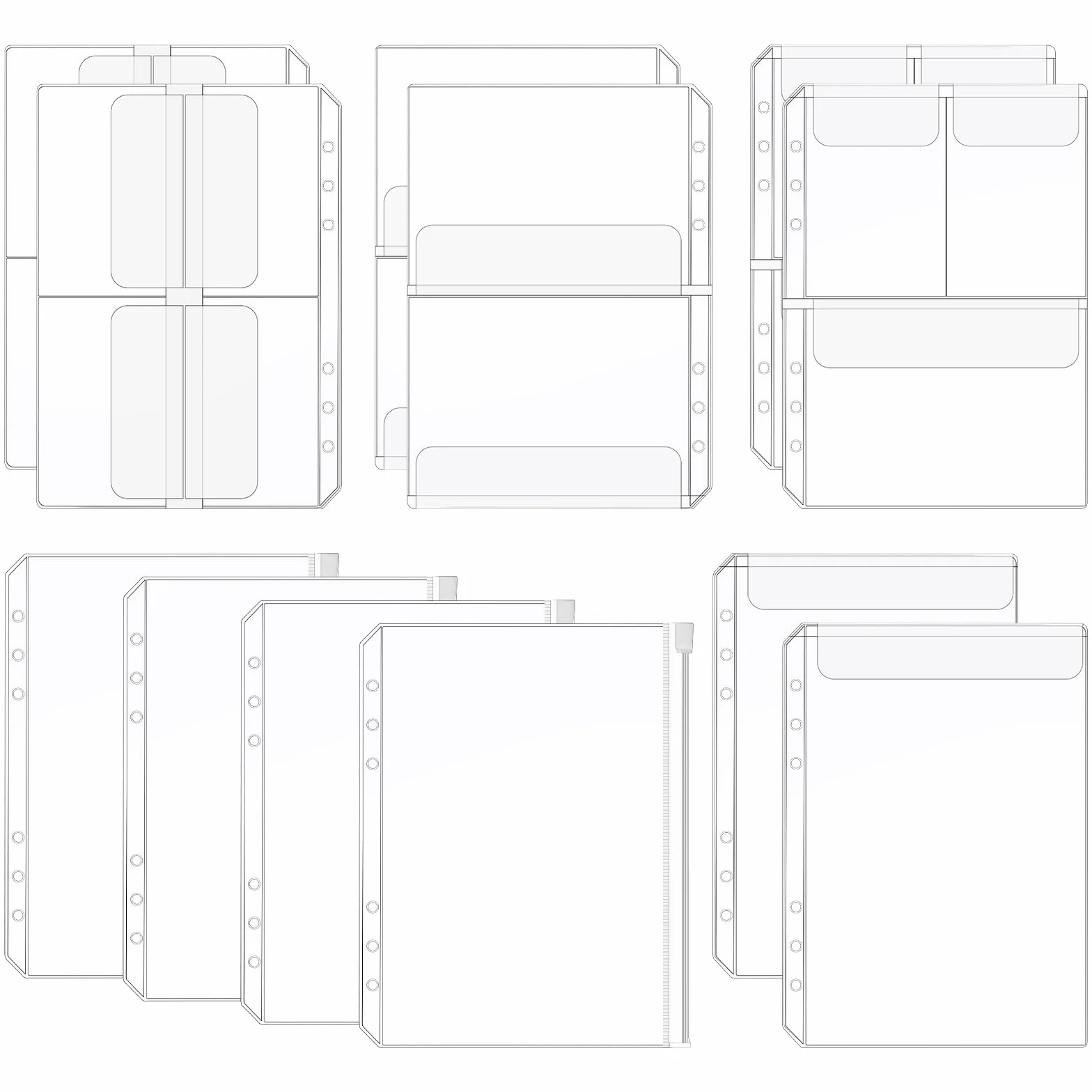 12 sztuk A5 Rozmiar 6 Otworów Binder Wodoodporne Przezroczyste Etui Na Dokumenty, Kieszenie Na Luźne Kartki, Koperty Do Planowania Budżetu, Kieszenie Na Wkładki, Dokumenty Fotograficzne