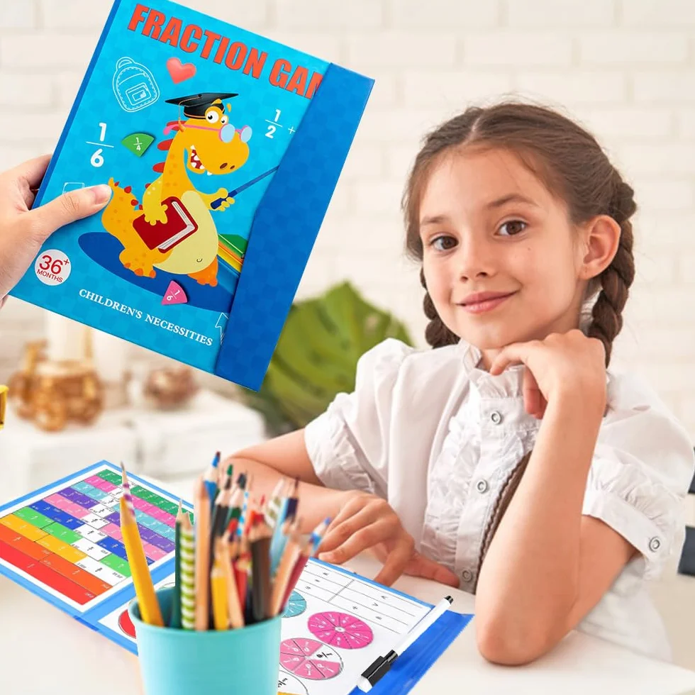 Montessori Magnetic Book Fraction, płytki magnetyczne z frakcjami