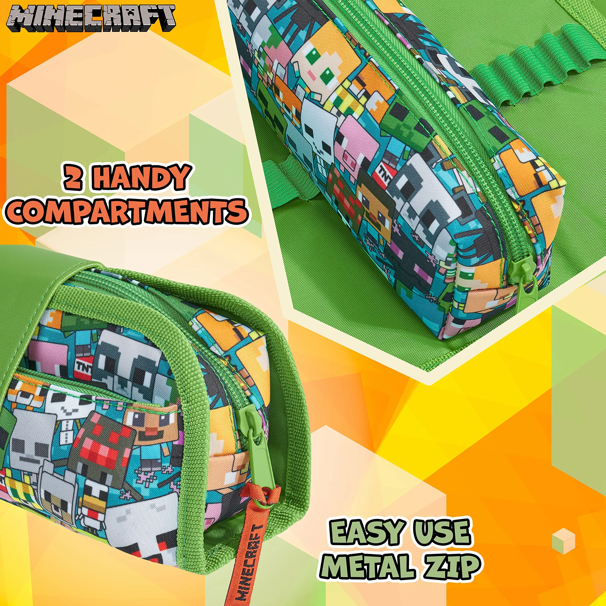 Minecraft piórnik 2 w 1 dla dzieci i graczy z wieloma przegródkami i odpinanym zamkiem błyskawicznym