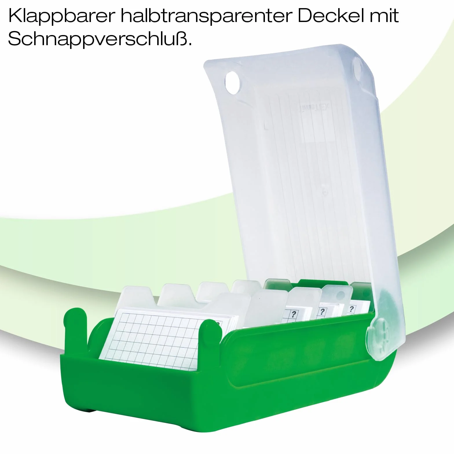 TimeTEX - Pudełko na fiszki z wytrzymałego tworzywa sztucznego, A8, półprzezroczyste, z wsuwaną pokrywką, 5 przegródek, 20 x 9 x 6,5 cm, kolor: zielony