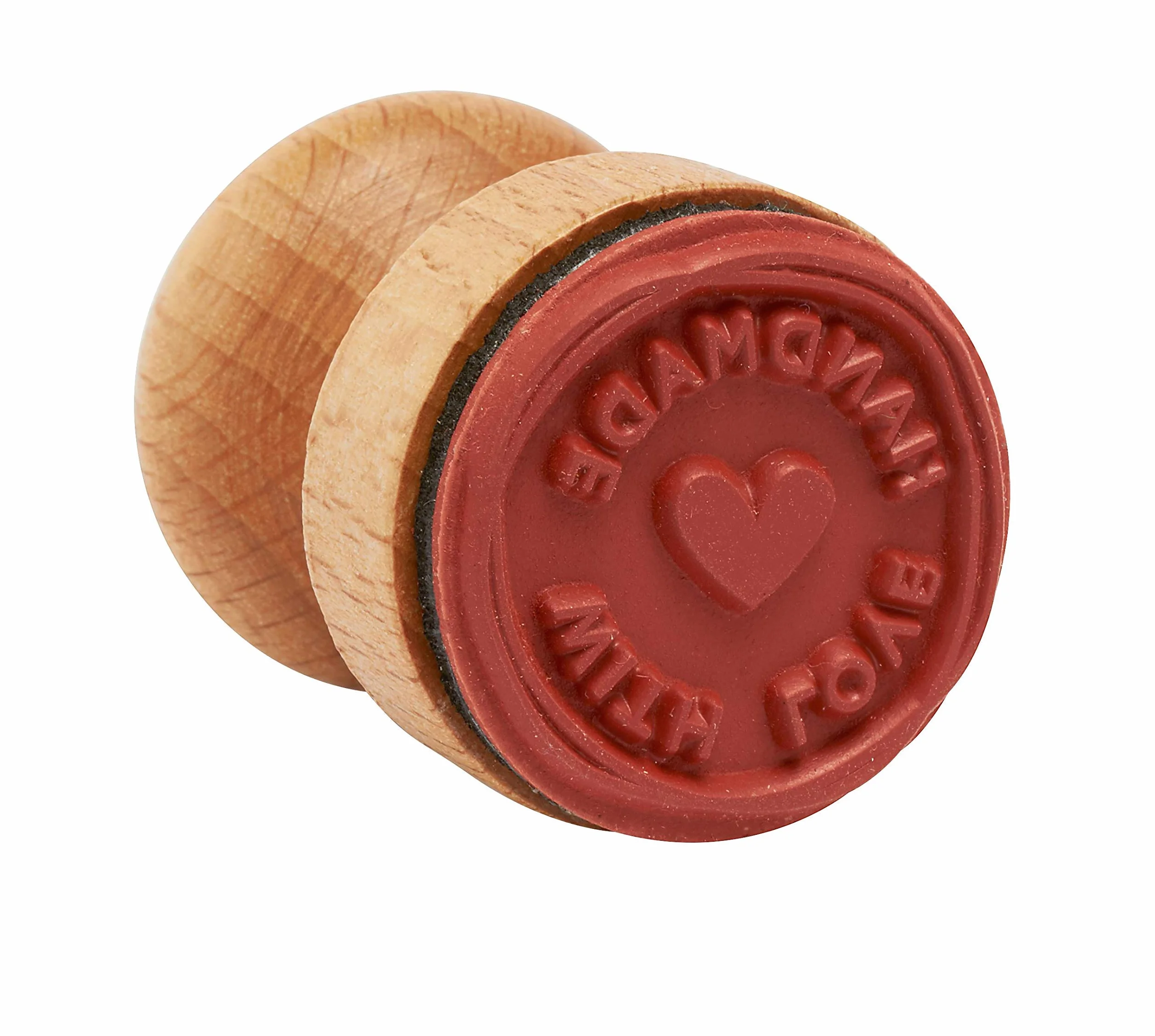 RAYHER HOBBY Rayher pieczątka drewniana "Handmade with love", okrągła, 3 cm ø, drewniana pieczątka z motywem, pieczątka drewniana, pieczątka z masłem, stempel okrągły, 29022000