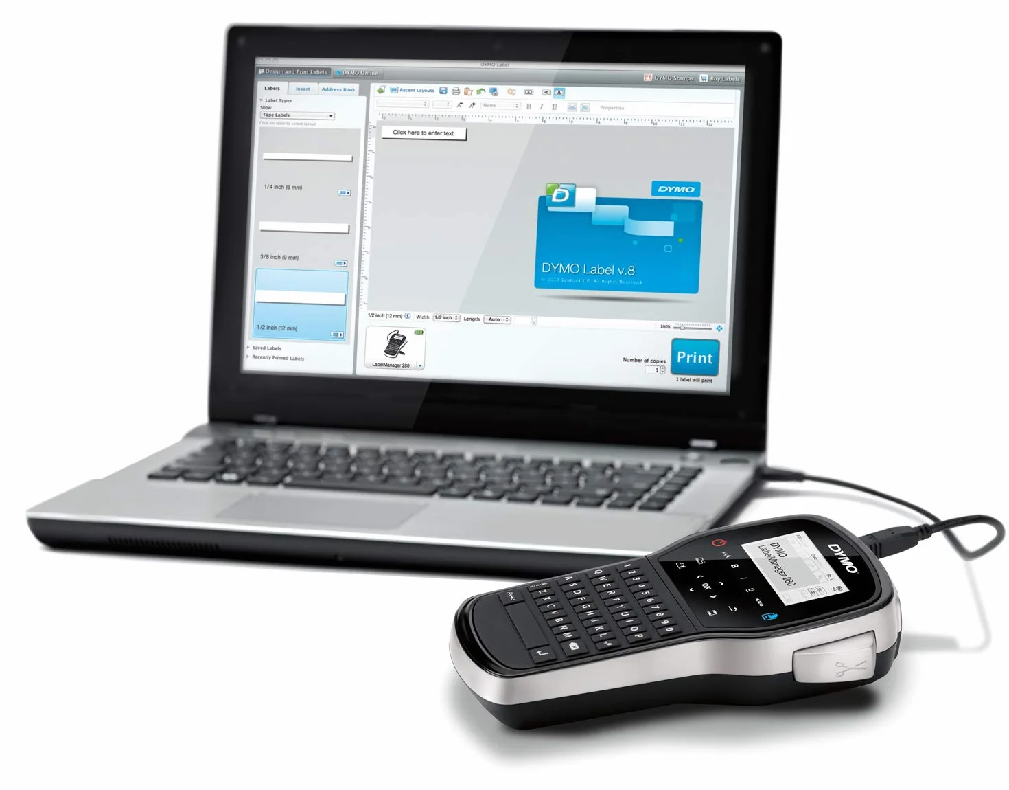 DYMO LabelManager 280 Zestaw ręcznej drukarki etykiet QWERTY 2 rolki D1 walizka