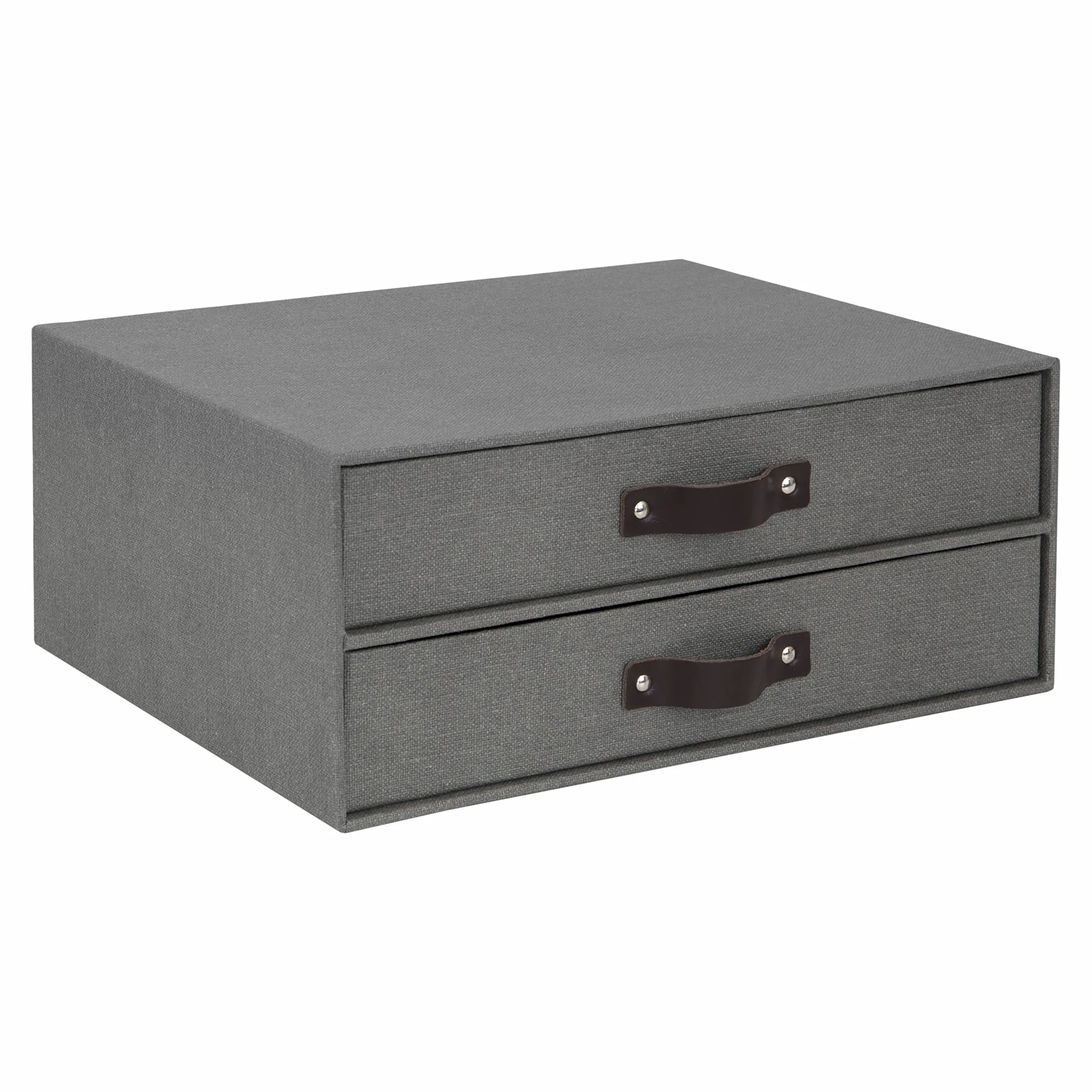 Bigso Box of Sweden BIRGER Pudełko z szufladami organizer na biurko 2 szuflady płyta pilśniowa papier len szary