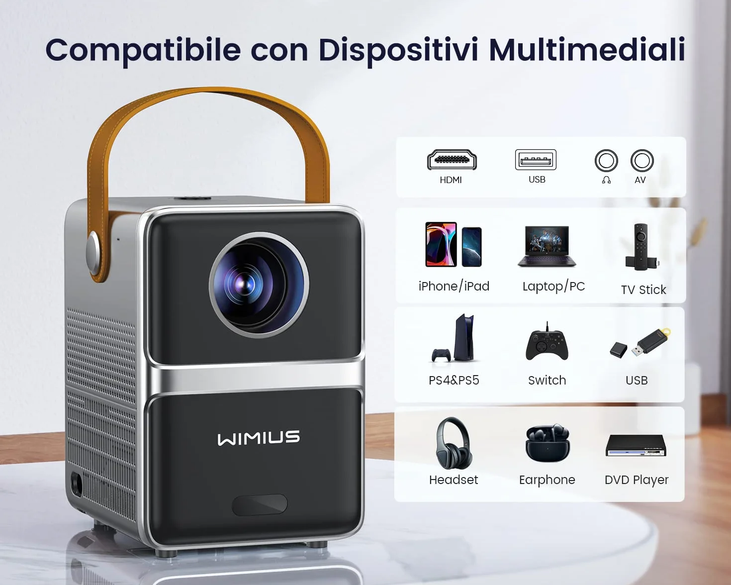 WiMiUS Mini Projektor WiFi Bluetooth 18000 Lumenów Full HD 5G do Kina Domowego