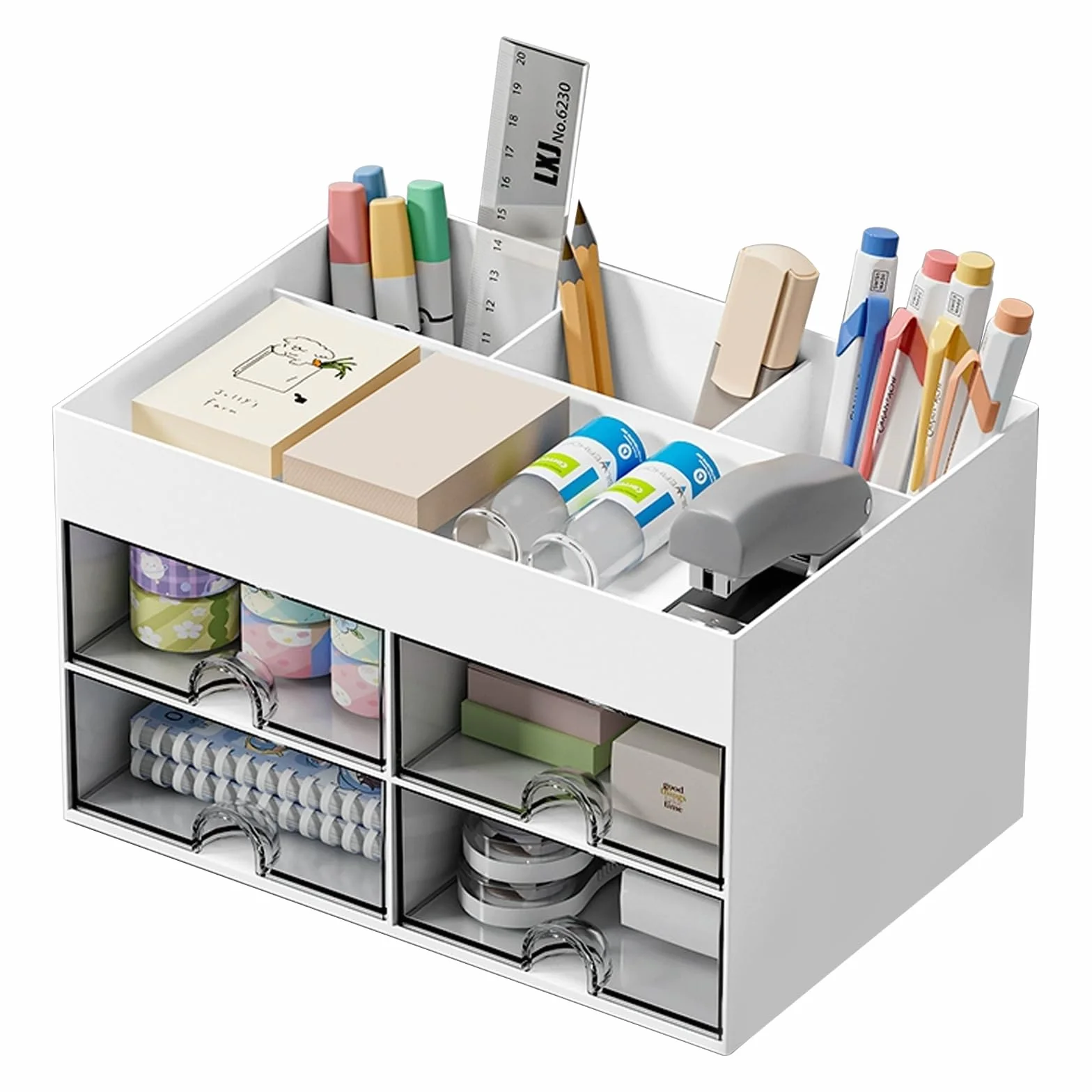 Organizer na biurko z 4 szufladami, wielofunkcyjny organizer z 4 przegródkami, plastikowy organizer na artykuły pa, organizer na biurko o dużej pojemności do biura, szkoły, domu, nauczycieli