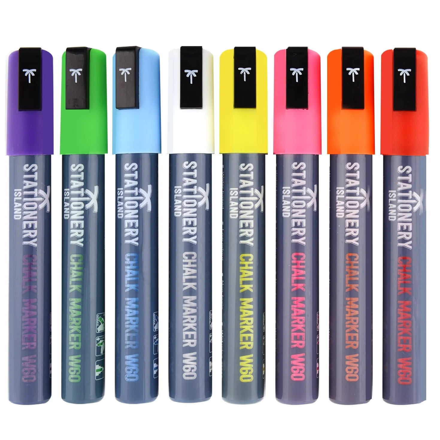 Stationery Island Długopis kredowy neonowe kolory 6 mm opakowanie 8 sztuk mokre wycieranie