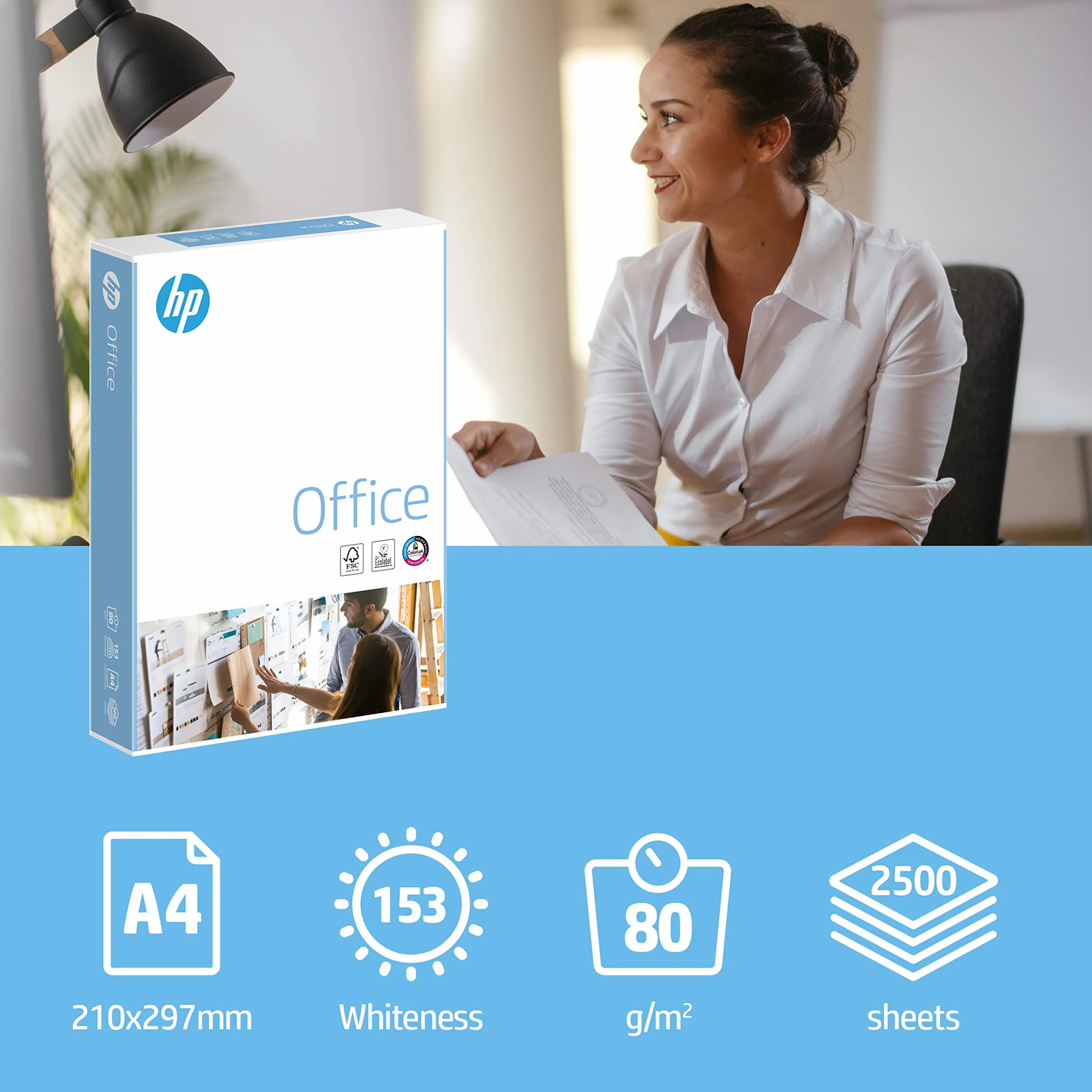 HP Papier do Kopiarki Biurowej w Formacie A4, Biały, 2500 Arkuszy