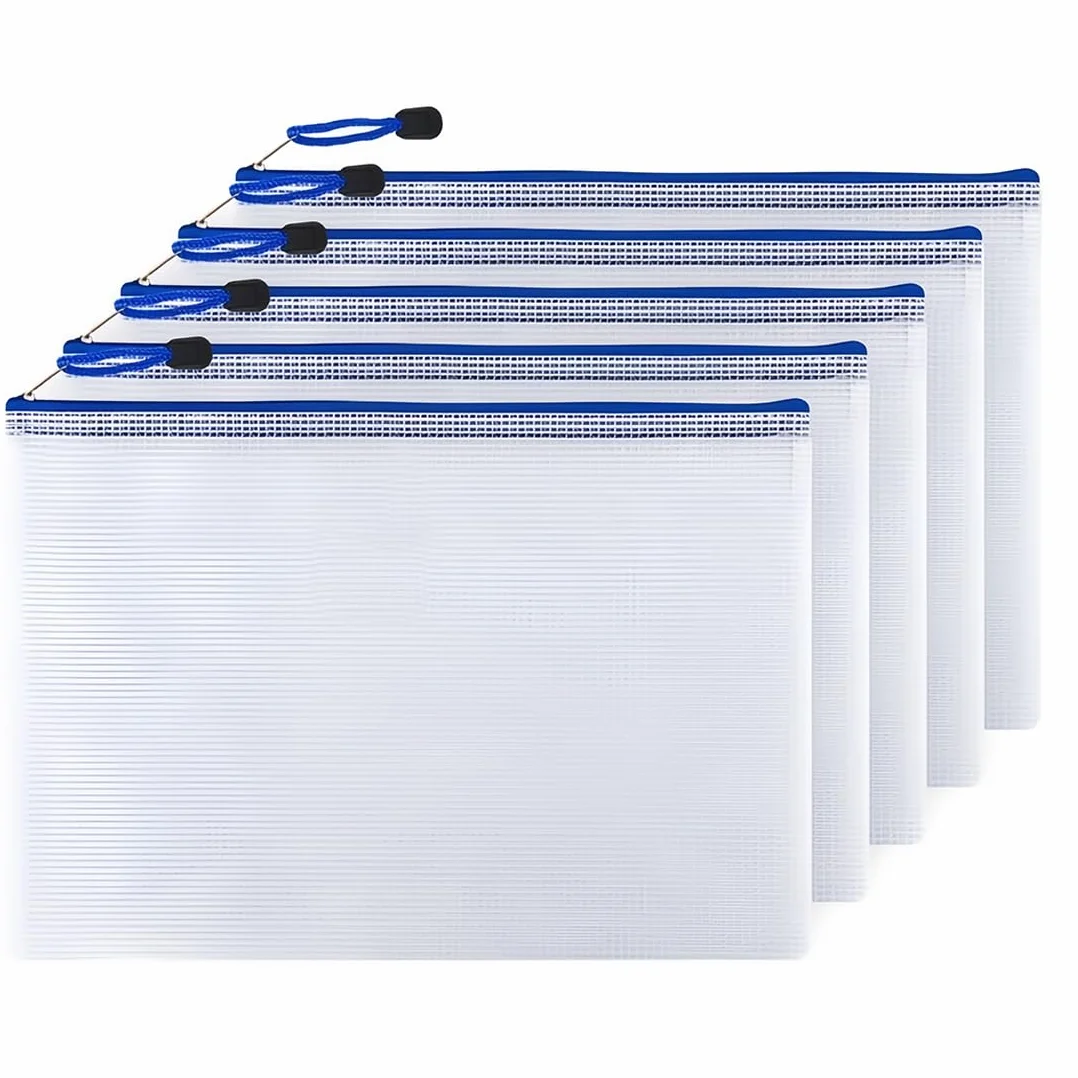 5 sztuk torebek na dokumenty A4 Zip, plastikowa wodoodporna torba na zamek błyskawiczny z siatki na dokumenty, teczka na dokumenty z zamkiem błyskawicznym do szkoły, podróży, biura