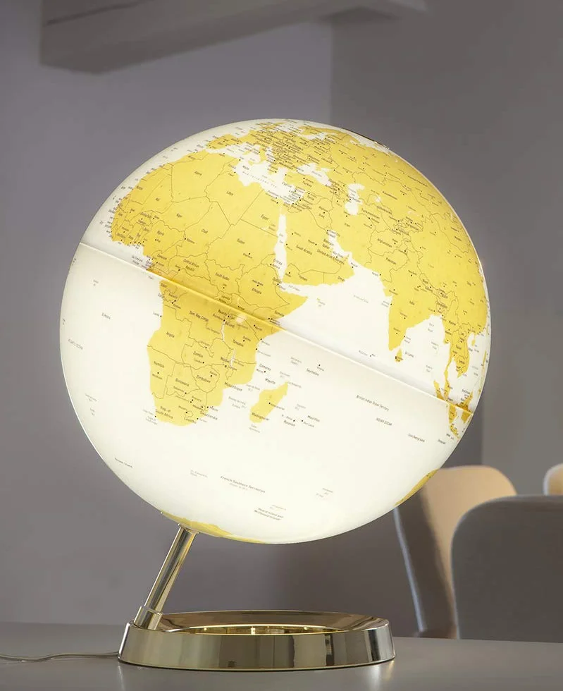 Tecnodidattica MappWorld Light&Colour Metal Gold | jasny, obrotowy, z mapowaniem zaktualizowanej polityki | Designer Light | Średnica 30 cm | Teksty w języku angielskim