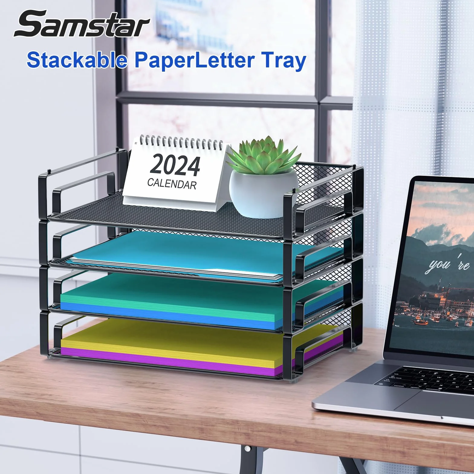 Samstar 4-pak tacek na papier listowy A4, organizer na dokumenty na biurko, sortownik z siatki