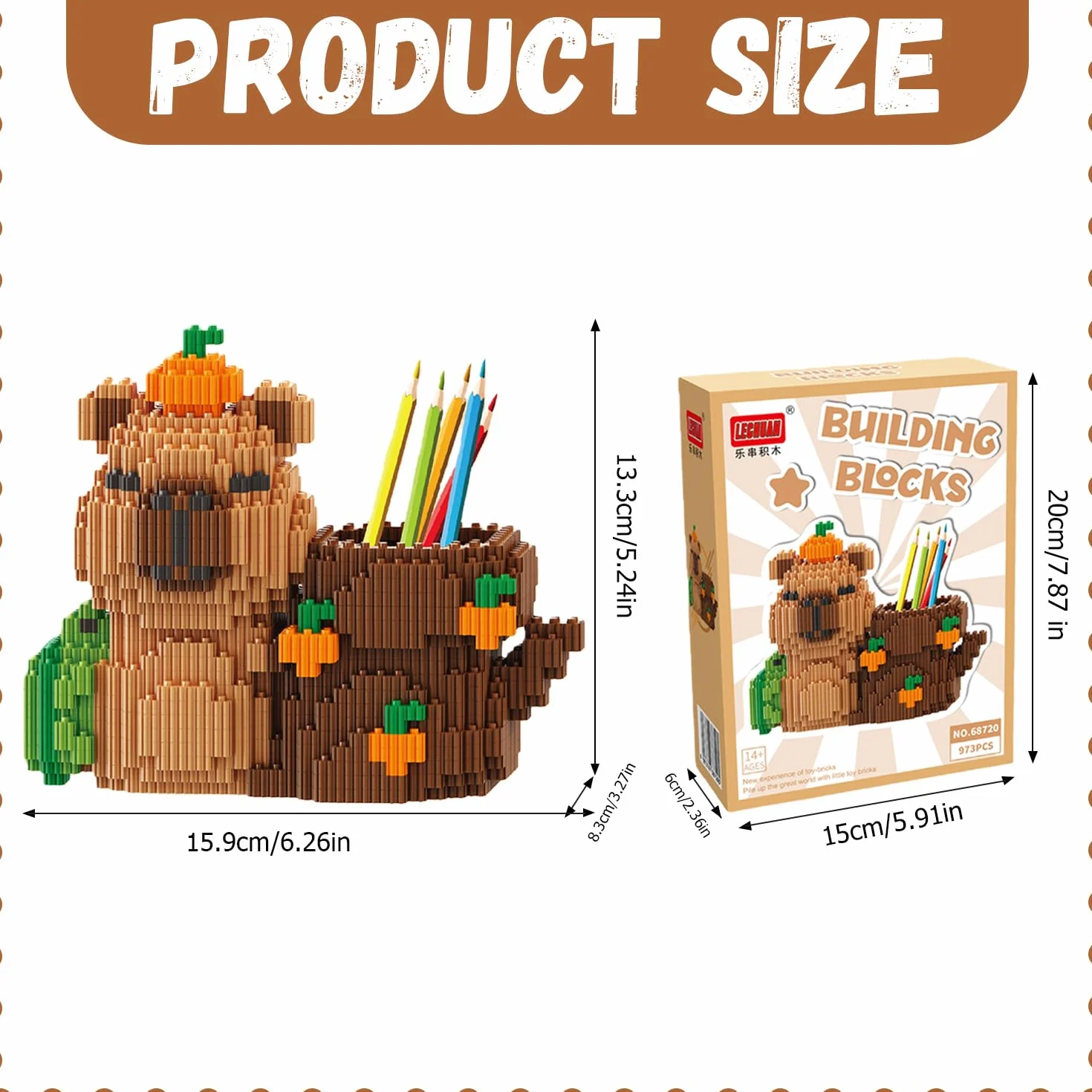 Capybara Capybara uchwyt na długopisy, Capybara klocki zaciskowe, prezent Capybara, model 3D, kreskówka, mini klocki z instrukcją obsługi dla dorosłych i dzieci, gry