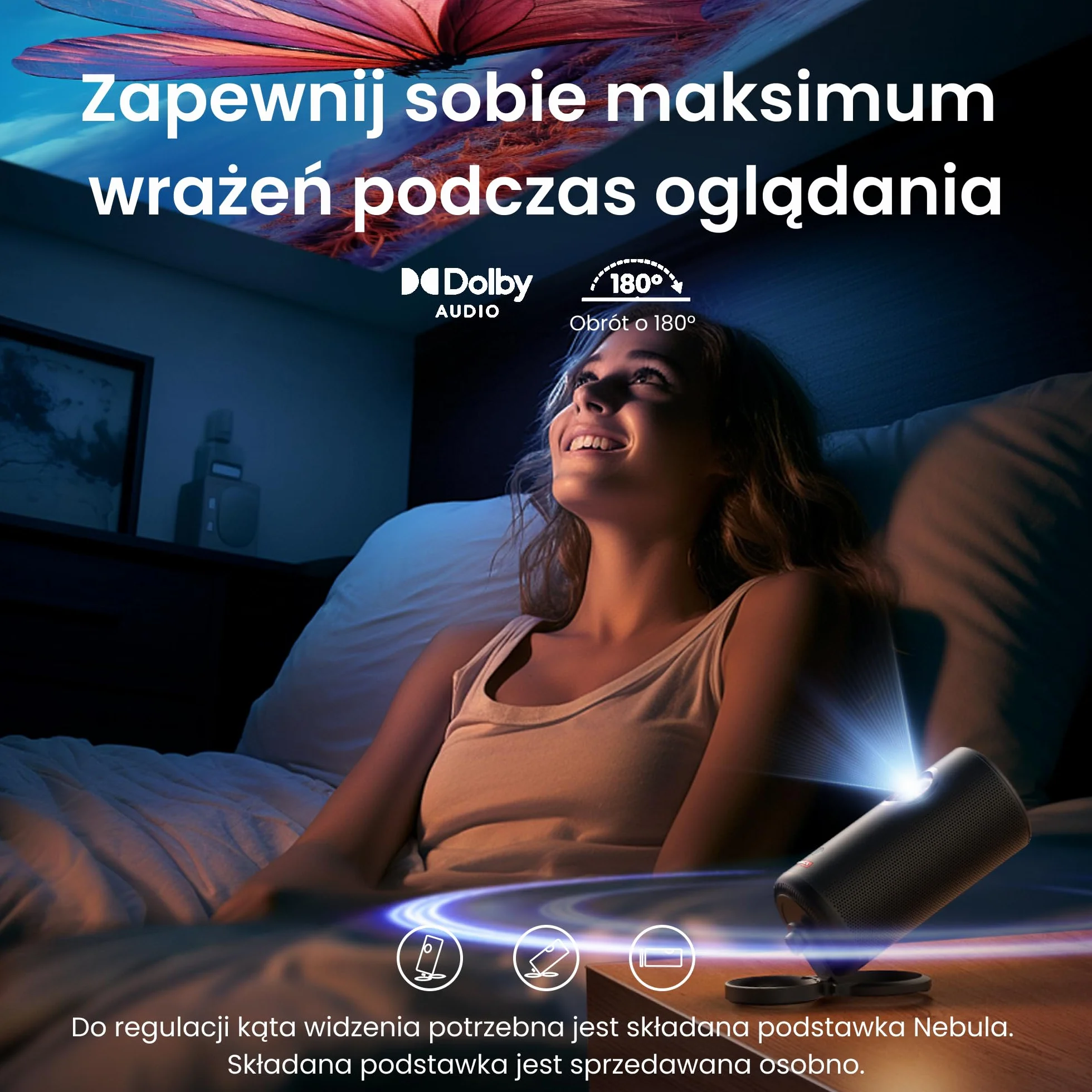 Projektor laserowy NEBULA Capsule 3 GTV, 300 lumenów ANSI, Smart TV 1080p, Wi-Fi, Dolby Digital, autofokus, obraz 120 cali