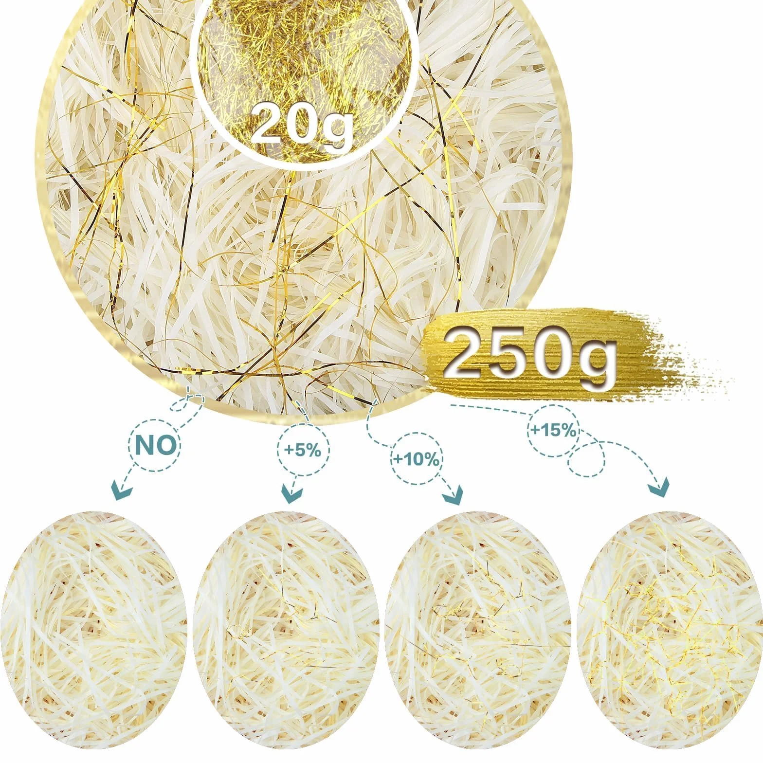 TXXATX 270 g rozdrobnionej bibuły do pudełek prezentowych, kremowo-biały i złoty rozdrobniony papier pakowy wypełniacz bibuły rozdrobniony do kosza napełniania torebek prezentowych opakowanie