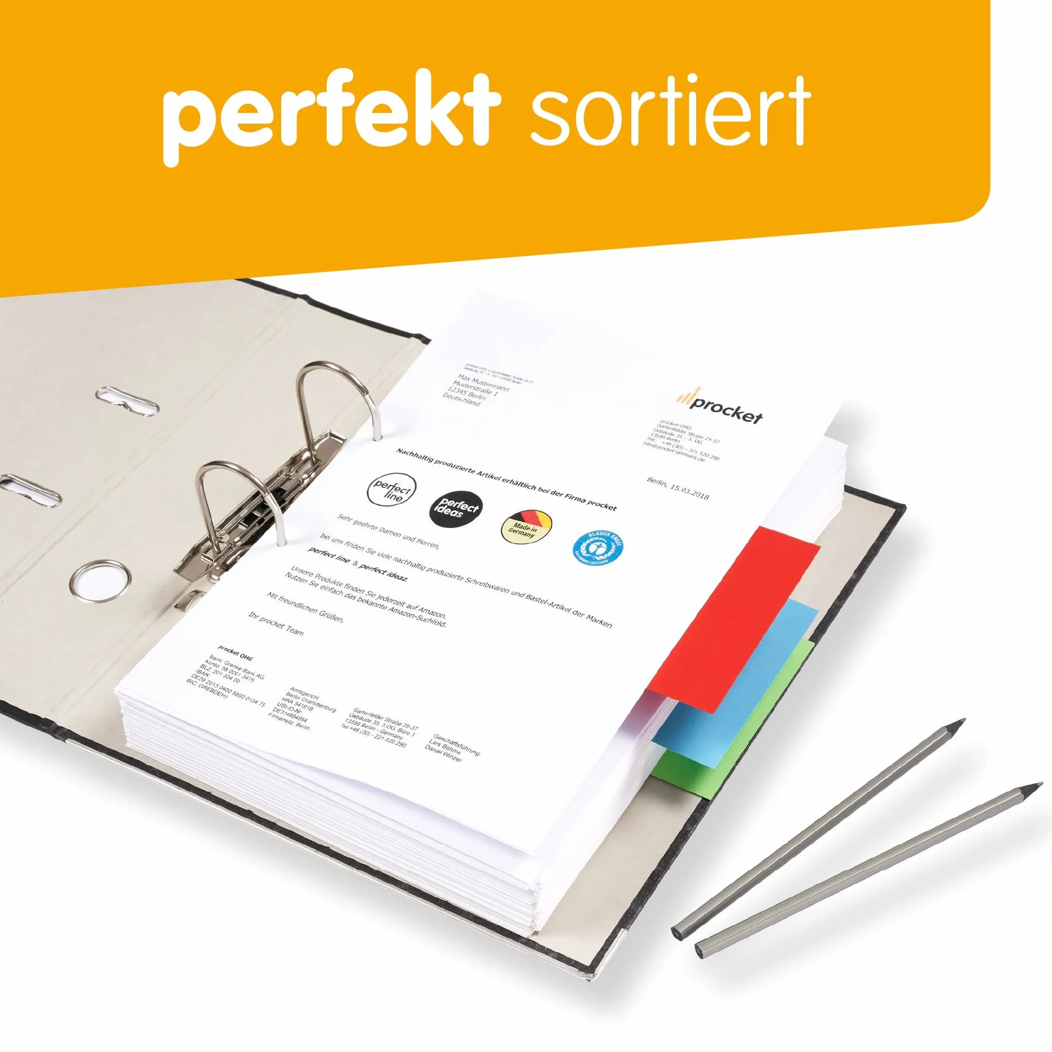 perfect line 200 Przekładki do Segregatora, Kartonowe Przekładki do Segregatorów z Recyklingu, Separatory do Segregatora Made in Germany, Przekładki Wielokolorowe, 5 Kolorów, Dziurkowane