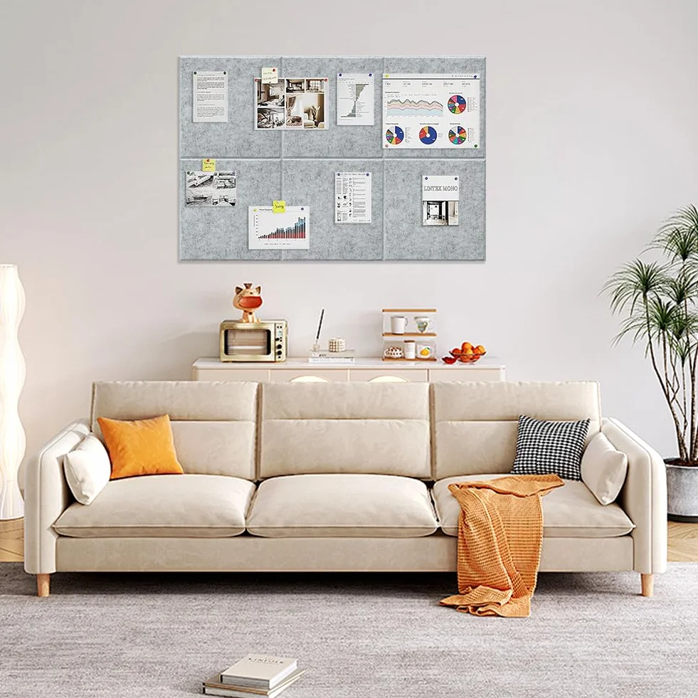 Tablica do przypinania, duża, samoprzylepna, 90 x 120 cm - 12 sztuk dekoracyjnych tablic do przypinania z filcu, 30 x 30 cm, tablica do notatek, dekoracja ścienna, składana tablica fotograficzna