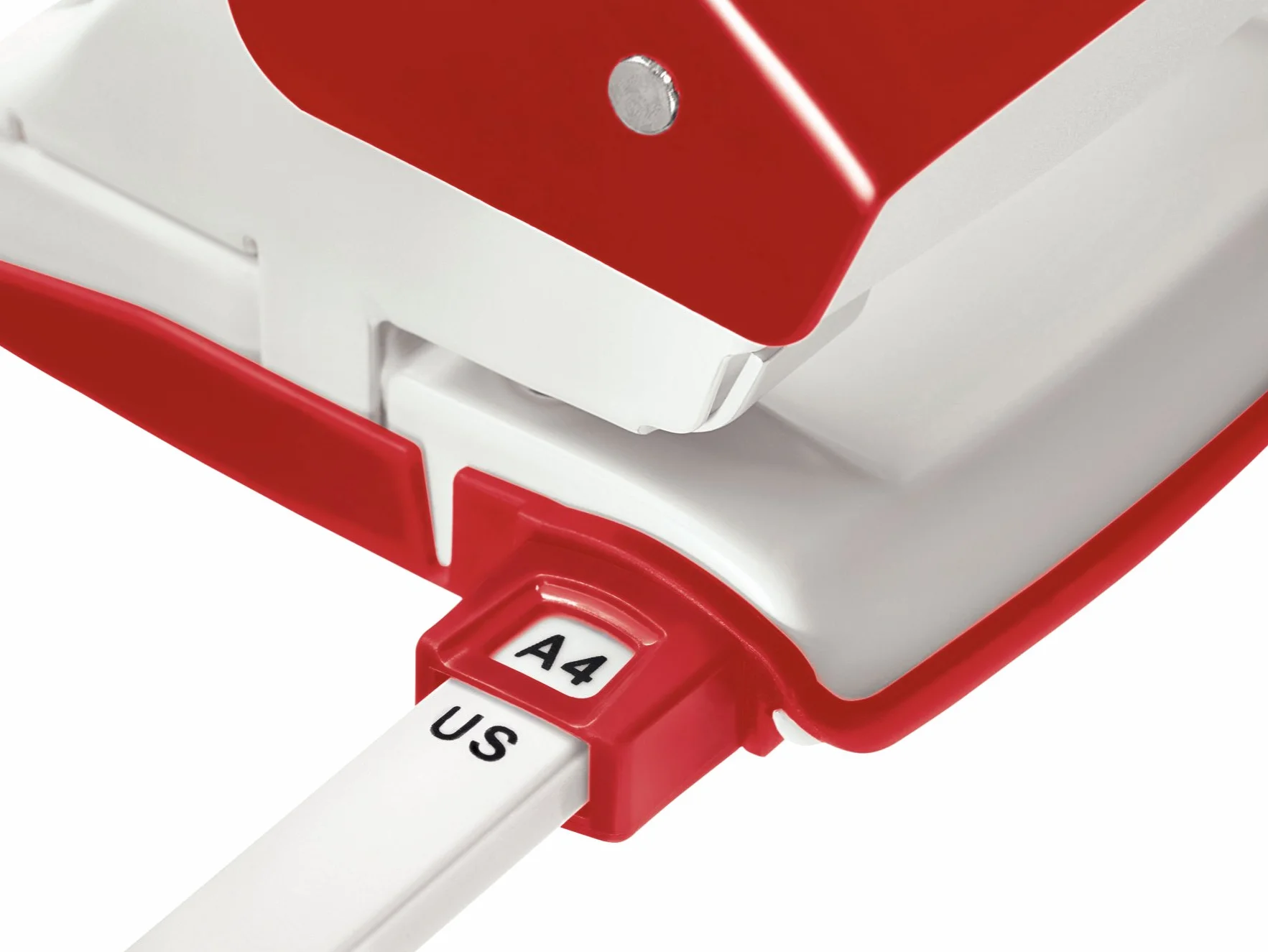Leitz 50080025 dziurkacz biurowy z metalu, na 30 arkuszy, szyna ograniczająca z formatem, ergonomiczny design, czerwony, 50080025