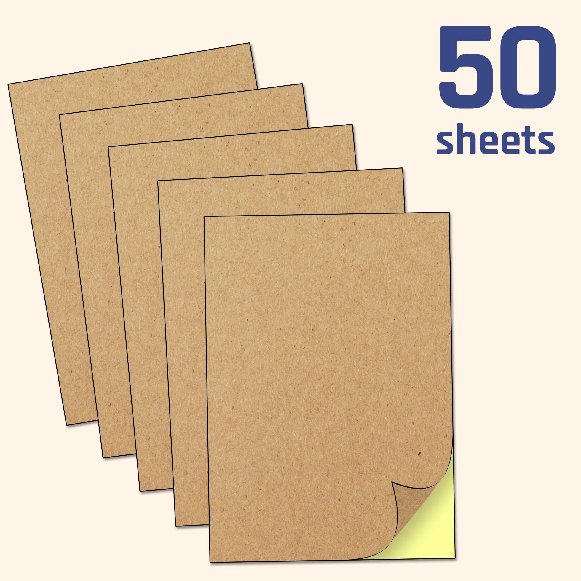 50 Arkuszy - A4 Kraft Brown Naklejki Papierowe Arkusze Etykiet, Druk Laserowy/Atramentowy