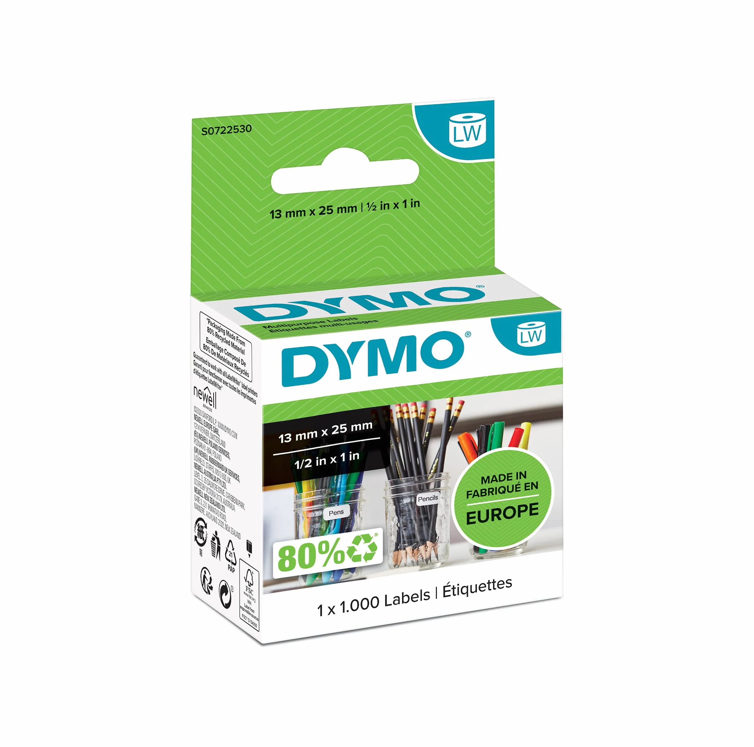 DYMO Oryginalne etykiety uniwersalne LabelWriter 13 mm x 25 mm rolka 1000 sztuk samoprzylepne