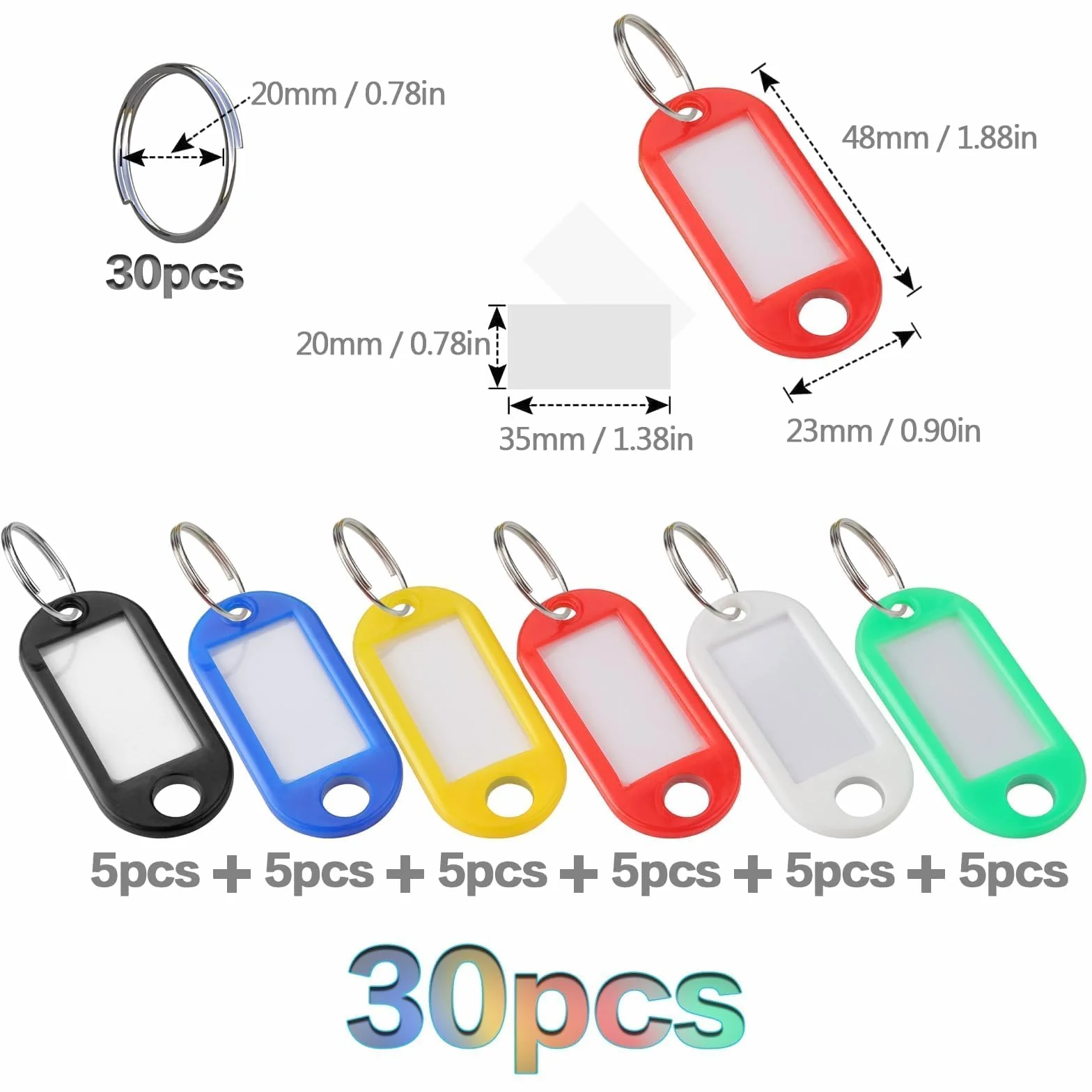 30 sztuk breloczków do kluczy, do opisania, 4,8 x 2,3 cm, z etykietami, breloczki do kluczy, do opisania, 30 szt., kółko na klucze, do walizki, zwierząt domowych