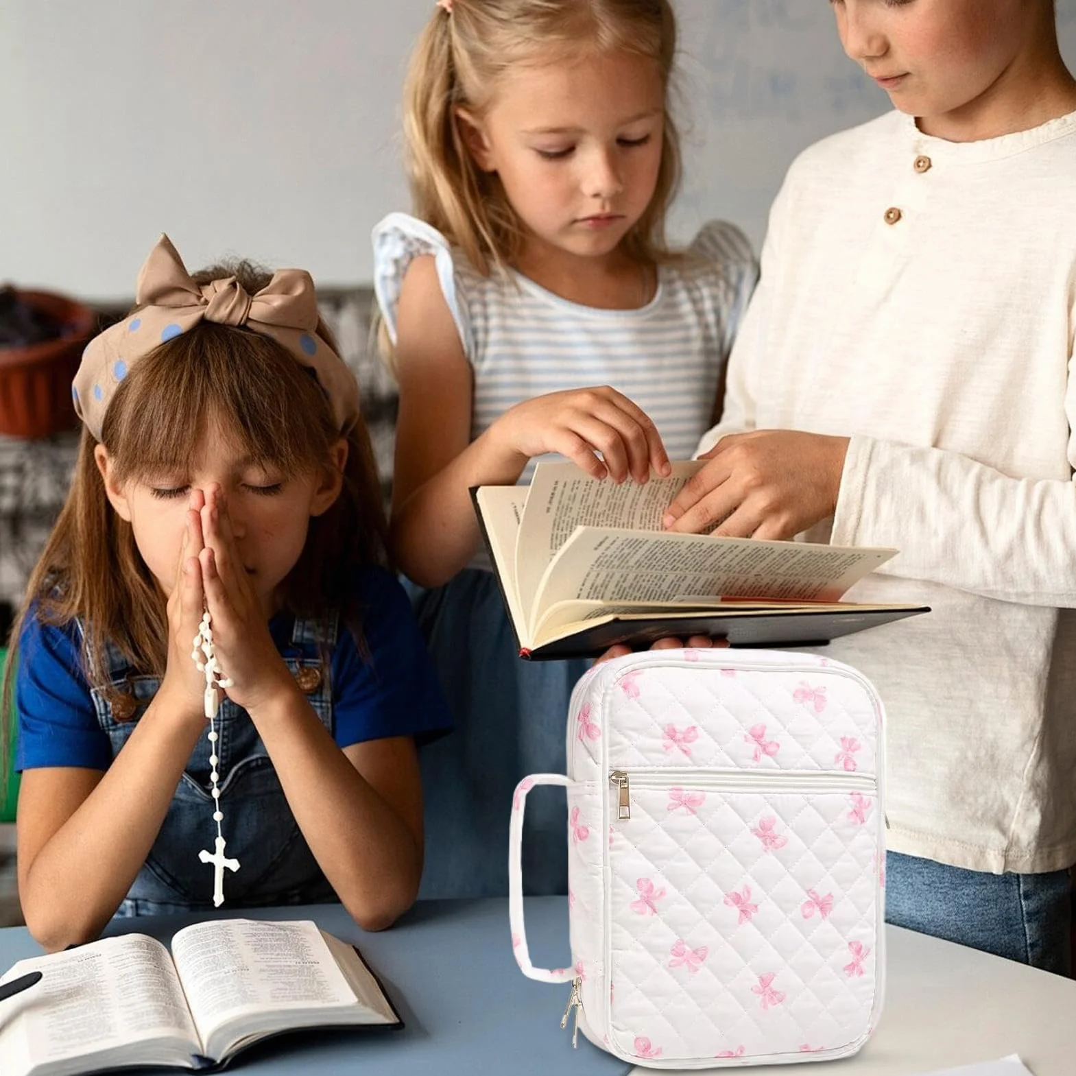 Bible Journaling Kit - Scripture Study Supplies with Cotton Storage Case, Highlighters, Pen, Bookmarks, Labels for Faith Annotation