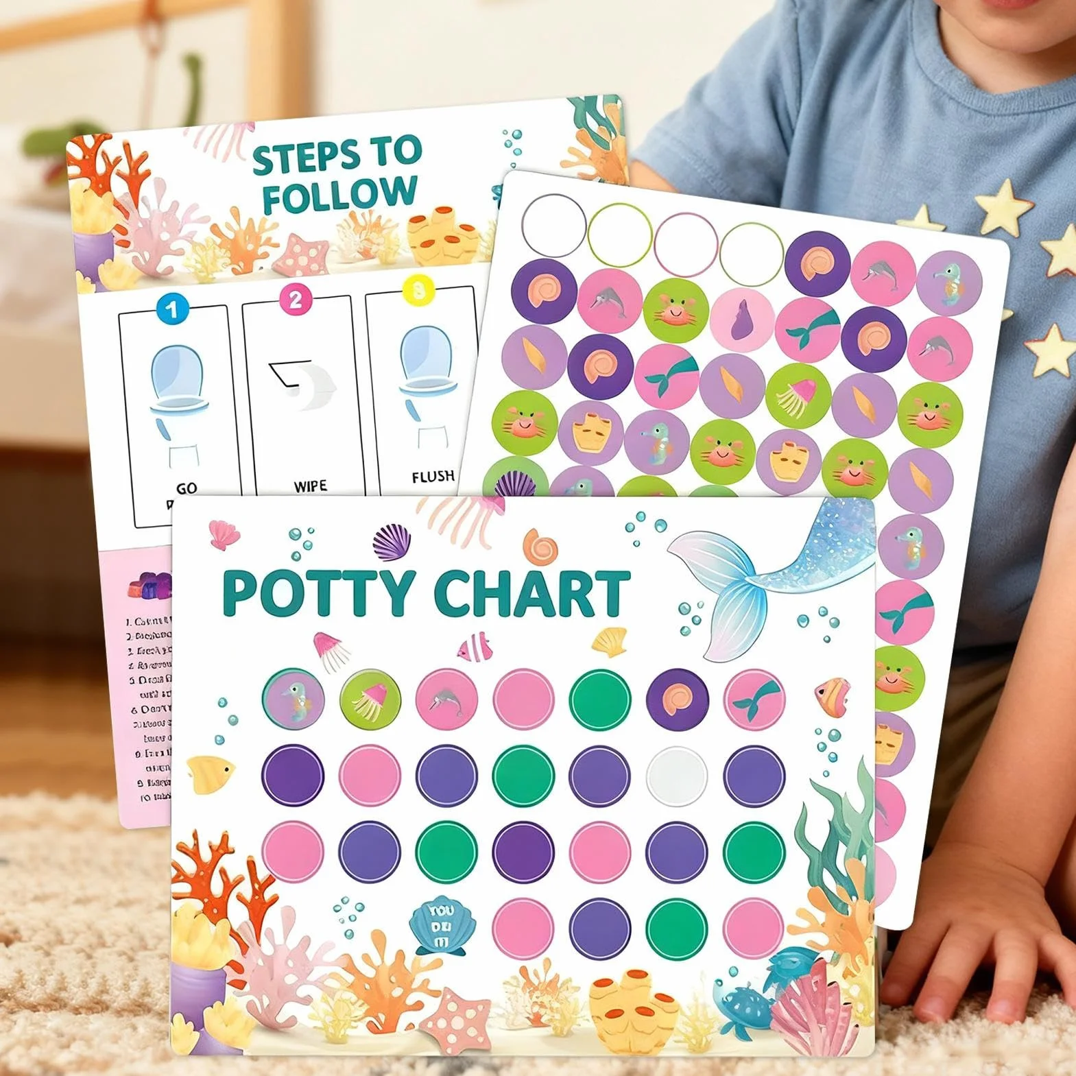 Potty Training Chart, interaktywny motywacyjny trener toaletowy, zabawny wykres naklejek na nagrodę, narzędzie rozwojowe dla dzieci, akcesoria dla dzieci w wieku 2-4 lat, dla dziewczynek, chłopców i