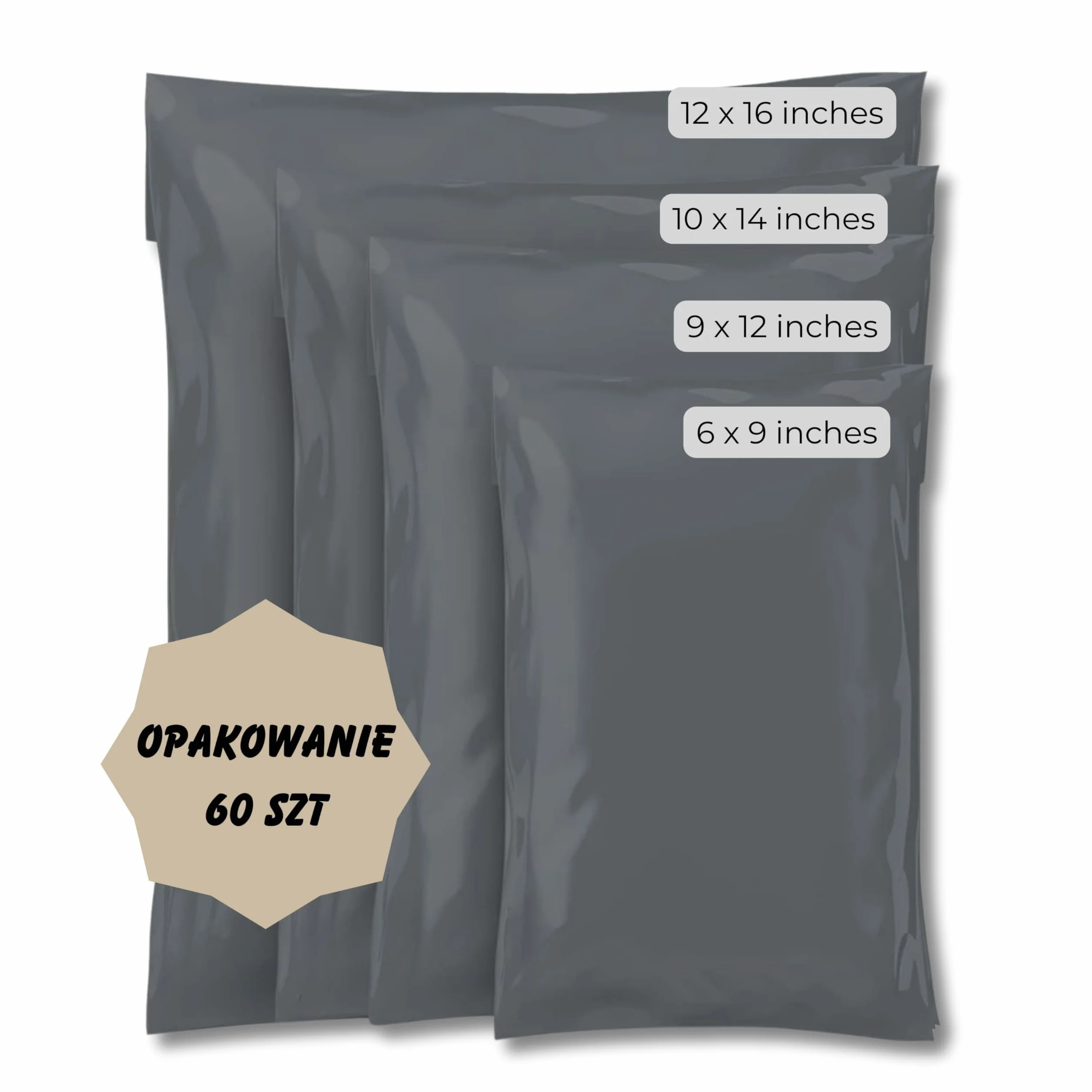 Double Dragon Samoprzylepne torby pocztowe | Odporne na manipulacje plastikowe opakowania do wysyłki, wysyłki i dostawy (4 rozmiary – małe i duże – 15 sztuk w każdym) Opakowanie zawiera 60 sztuk