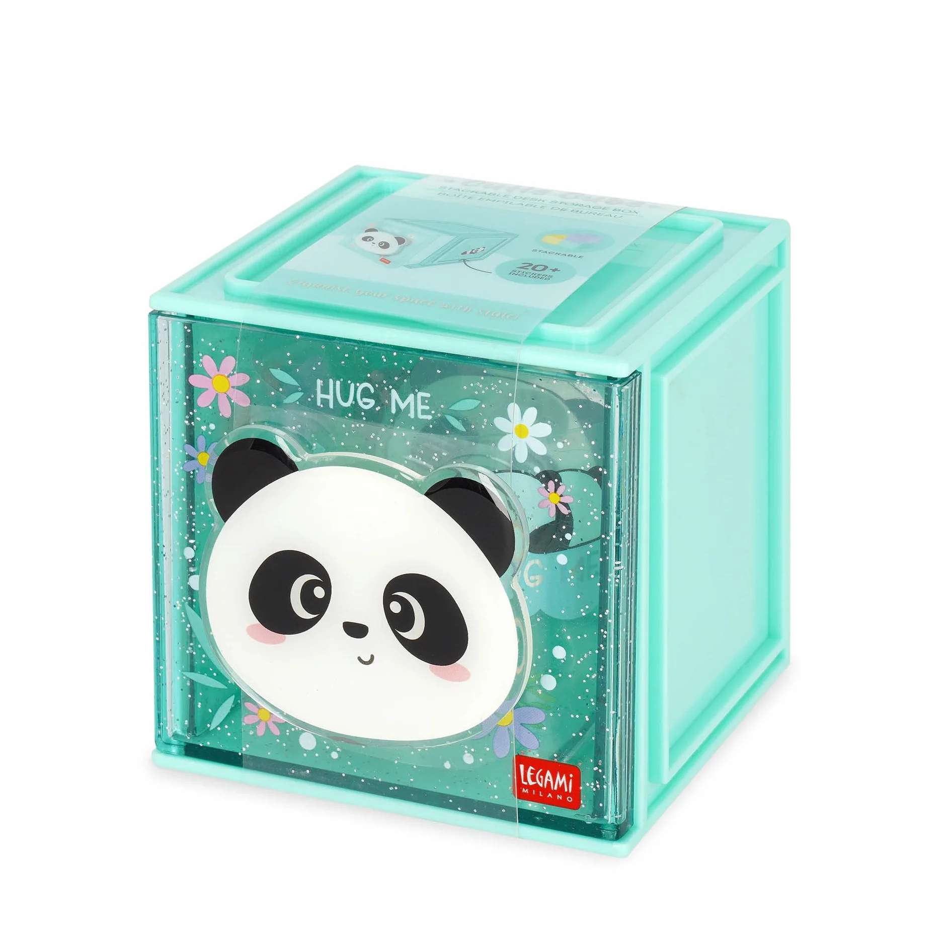 Legami - Cutie Cubes Modułowe pudełko na biurko, panda, organizer na biurko, do przechowywania, łącznie z arkuszem z naklejkami, możliwość układania w stos, wielofunkcyjny, ABS, 90 x 90 x 100 cm