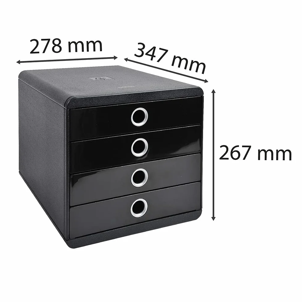 Exacompta Pop Box szafka z 4 szufladami na dokumenty A4+ czarna/srebrna