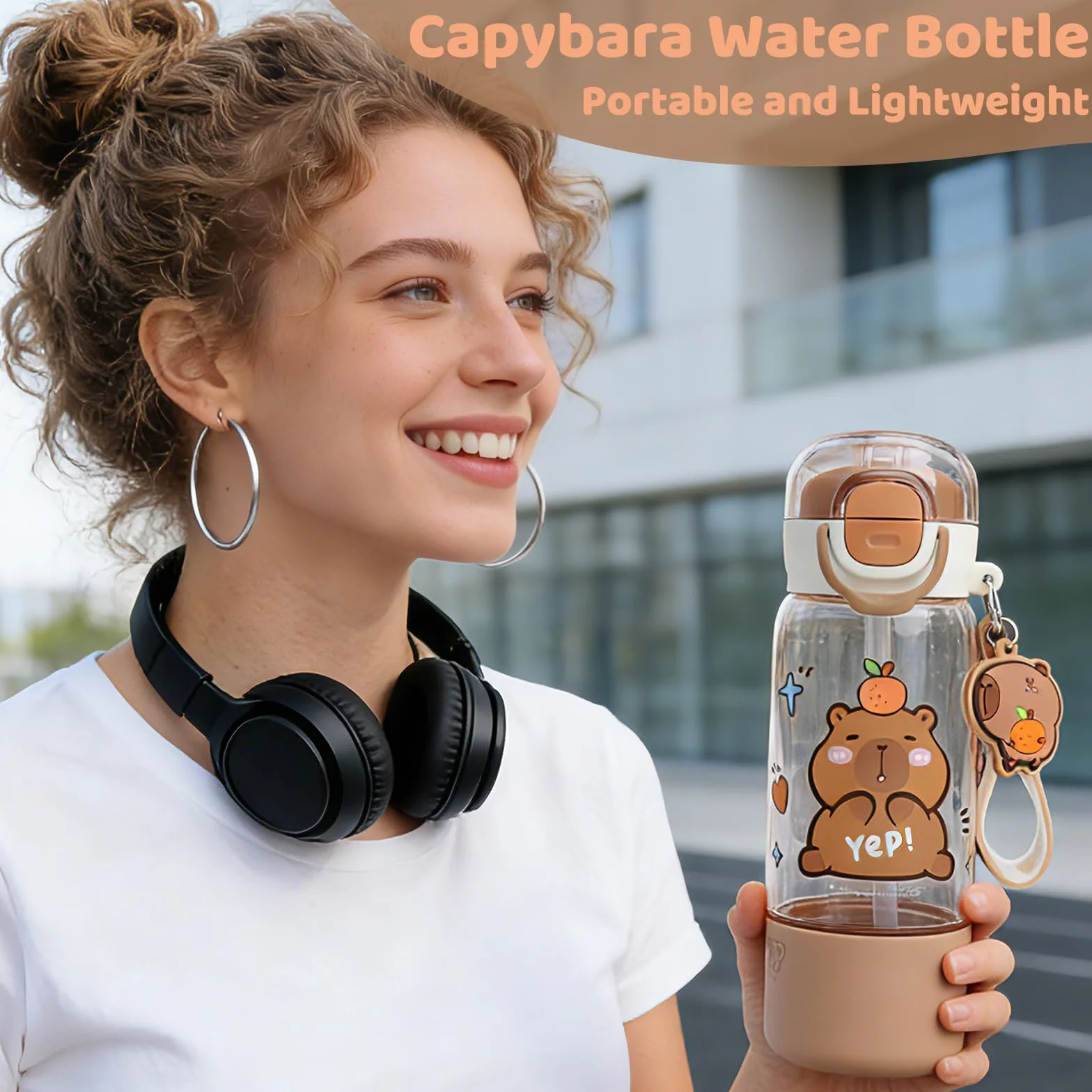 Capybara butelka na napoje, 510 ml, jedna butelka, trzy rodzaje picia, ze słomką, urocza butelka na wodę, do użytku na zewnątrz, dla dziewcząt, na co dzień