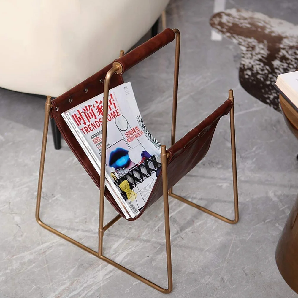 JFDBGU Metal Creative Design Leather Magazine Rack Desktop Folder Book File Holder for Office Home