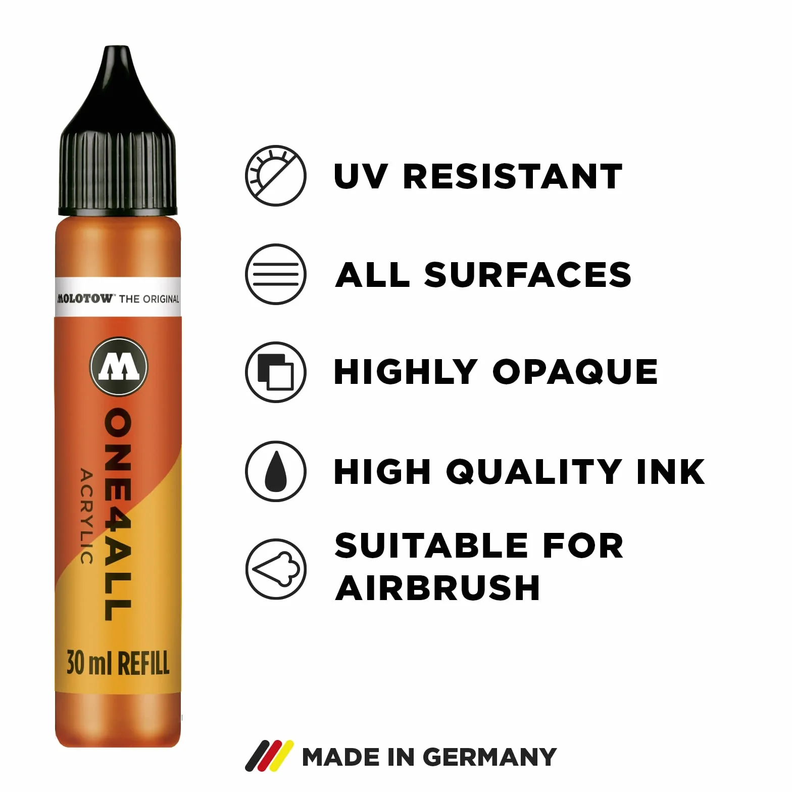 Molotow ONE4ALL Refill akryl (tusz do uzupełniania markerów permanentnych, 1 sztuka po 30 ml) kolor 086 burgundowy