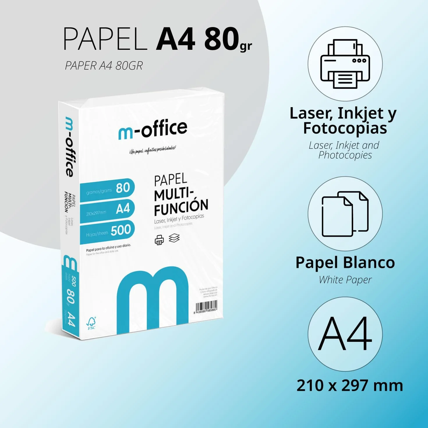 Papier A4 80gr 500 arkuszy wielofunkcyjny do drukarek atramentowych i laserowych 210 x 297 mm