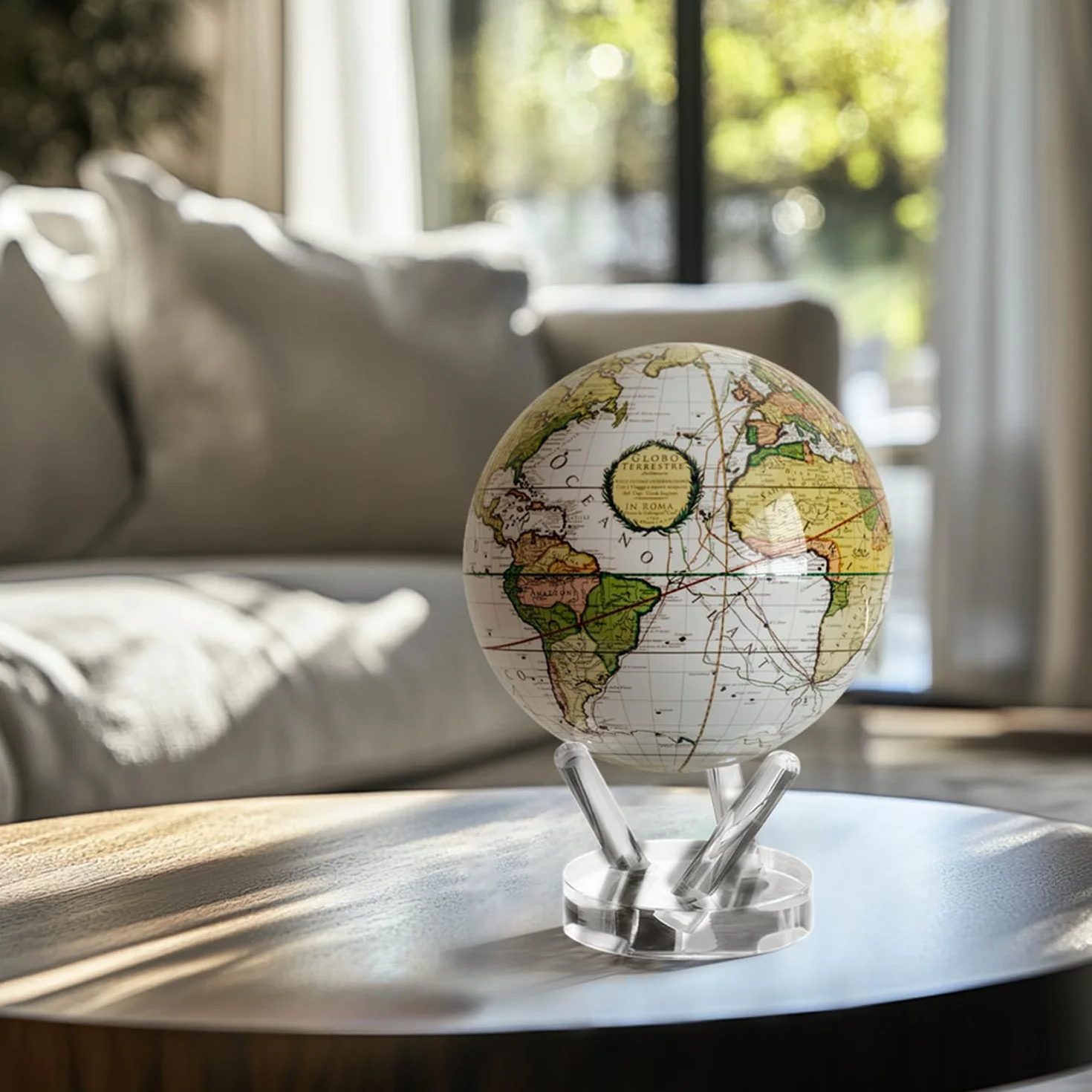 MOVA Globe Antyczna Biel Cassini Klasyczny (4,5") | Samonapędzający się globus zasilany światłem | Cicha praca bez baterii | Dekoracja biurka lub prezent