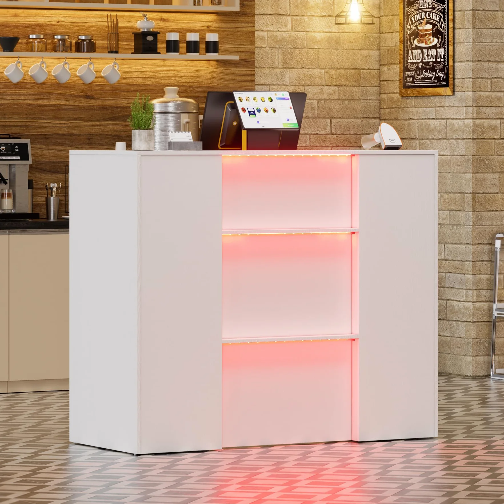 Lada recepcyjna z diodami LED 120x100x50 cm z szufladami i półkami