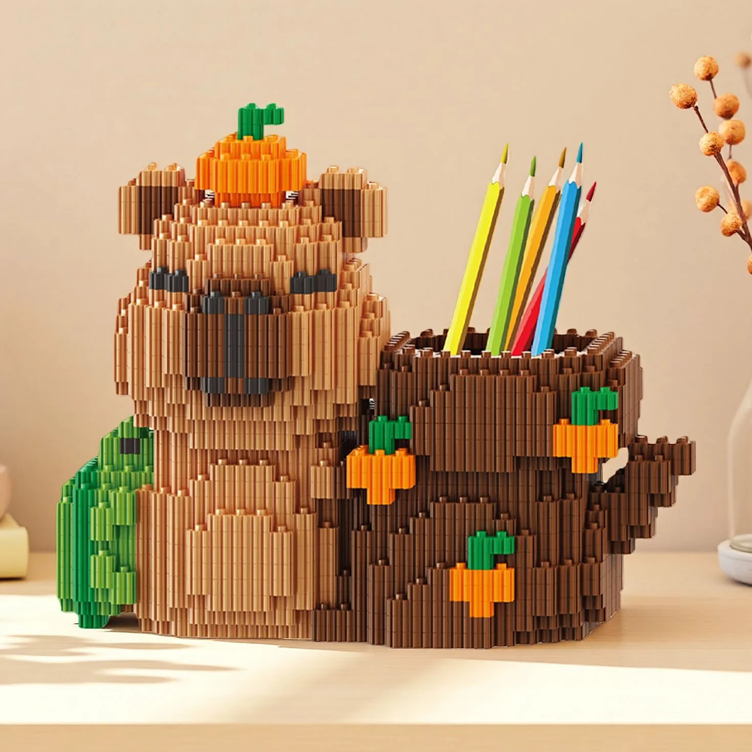 Capybara Capybara uchwyt na długopisy, Capybara klocki zaciskowe, prezent Capybara, model 3D, kreskówka, mini klocki z instrukcją obsługi dla dorosłych i dzieci, gry