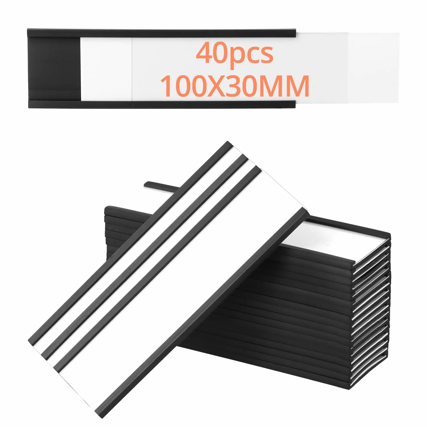 QWORK 40 sztuk etykiet magnetycznych 30 mm x 100 mm, tabliczki magnetyczne do opisania, z wkładką papierową folią ochronną, do regałów metalowych, skrytek, białych tablic suchościeralnych