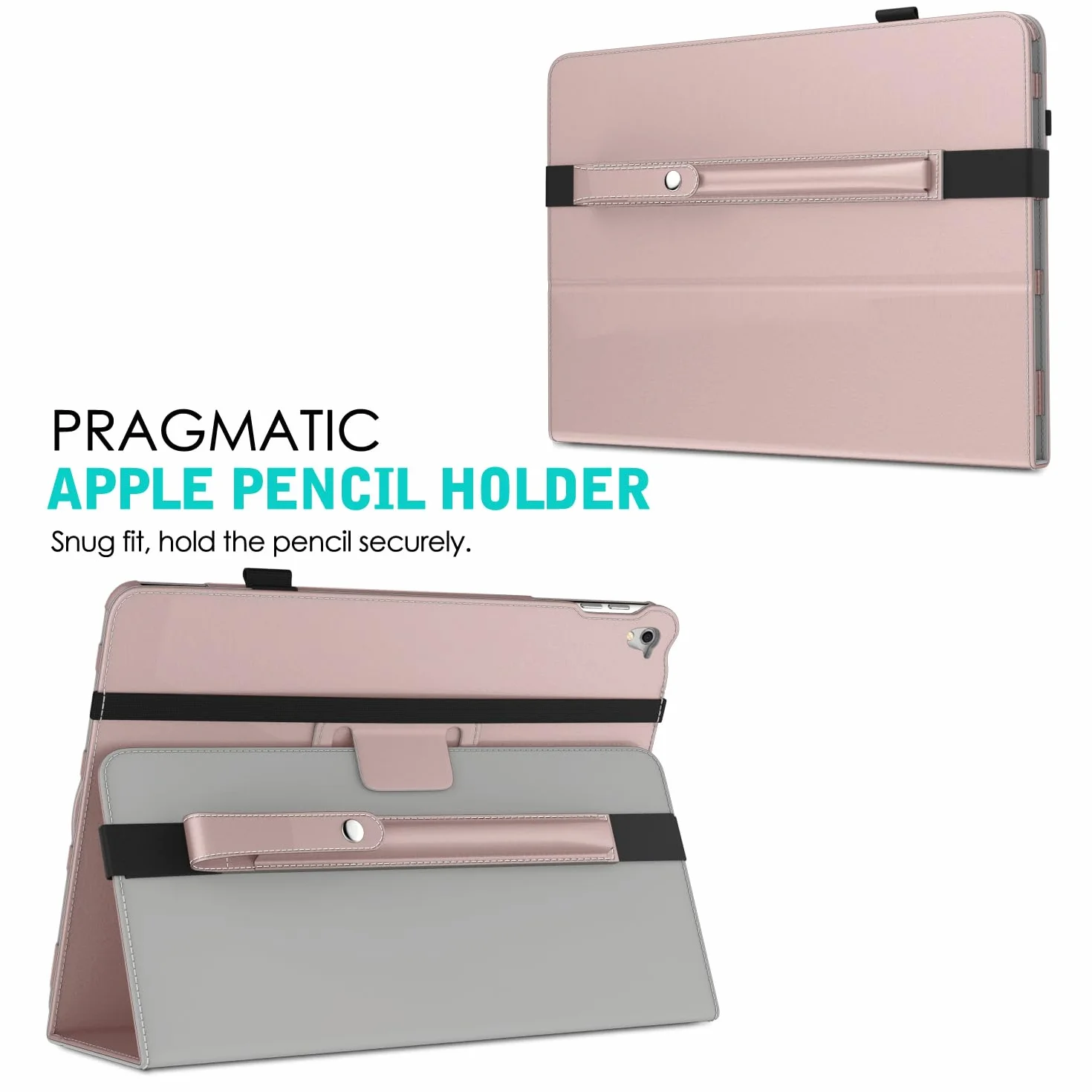 MoKo Pojemnik na Ołówek Apple Pencil Pro, Apple Pencil 1. i 2. generacji, iPencil (USB-C), Etui na Ołówek do iPada z PU Skórą, z Klamrą i Gumką do Przymocowania do Etui na iPada, Różowe Złoto