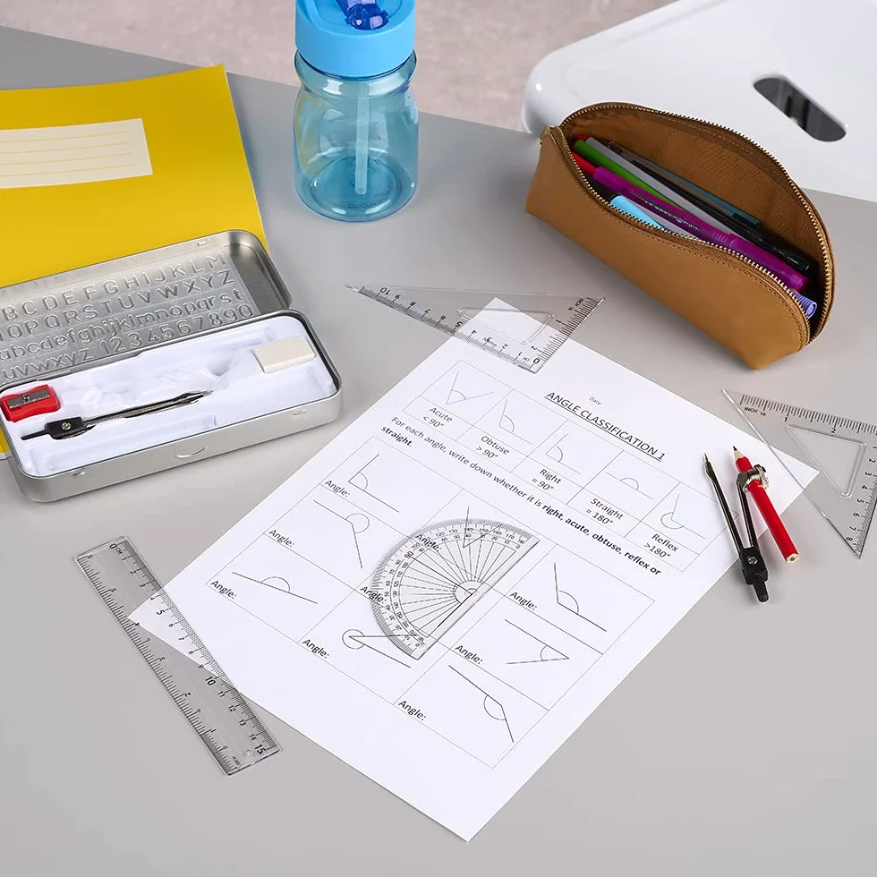 Linex Zestaw do matematyki dla studentów, zestaw geometryczny w puszce, 10 sztuk, kompas, kątomierz