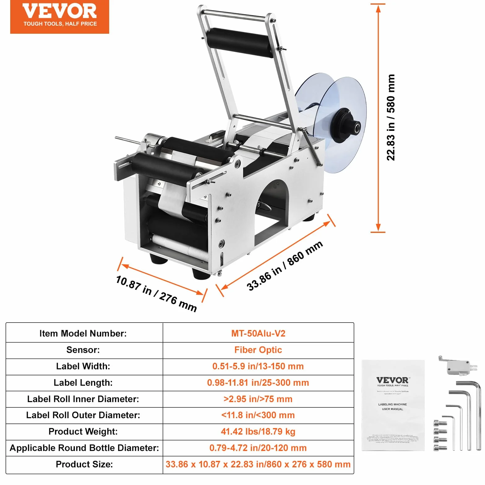 VEVOR Półautomatyczna okrągła etykieciarka 20-50 szt./min, elektryczny aplikator etykiet do butelek