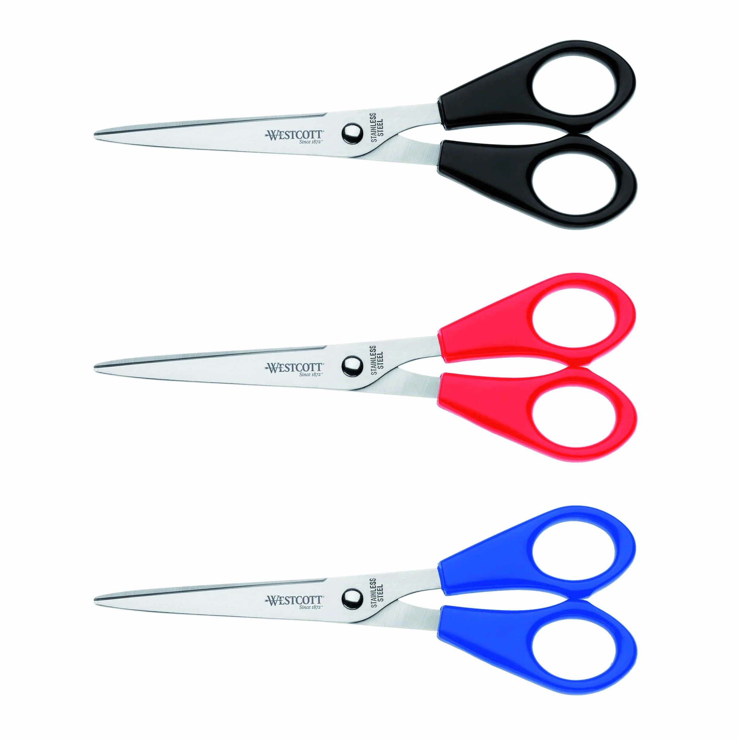 Westcott E-31031 00 nożyczki biurowe, zestaw 3 sztuk, 15 cm, niebieski/czerwony/czarny