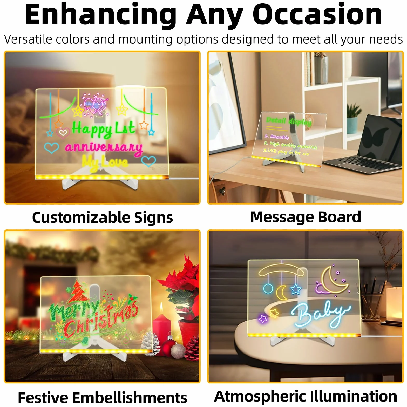 Kolorowa tablica do pisania LED, 20 x 30 cm zmywalna tablica ze światłem LED, zestaw akrylowych tabletek do pisania z 7 długopisami neonowymi, kreatywne prezenty dla nastolatków, dziewczyn, tatusiów