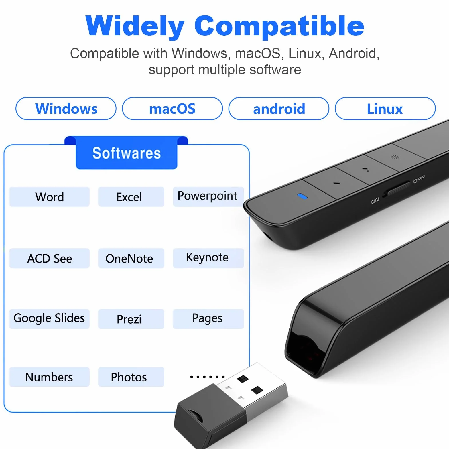 Wielofunkcyjny prezenter NORWII N75 zielony wskaźnik laserowy ładowany 100 M/330 FT bezprzewodowy prezentator USB wskaźnik do prezentacji laserowej PowerPoint Clicker wsparcie odtwarzania/pauzy