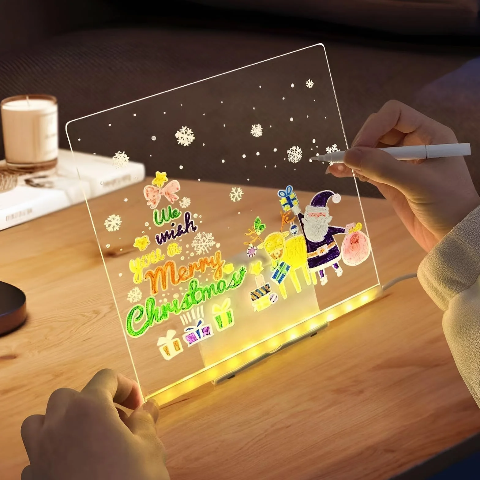 Akrylowa tablica LED do rysowania 30x20 cm z 6 długopisami neonowymi