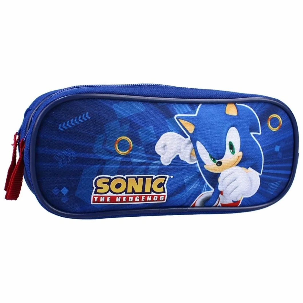 mybagstory - Piórnik z dwoma przegródkami - dla dzieci - szkoła, przedszkole, przedszkole, chłopiec, rozmiar 22 cm, pomysł na prezent dla dziewczynki, Sonic - Niebieski, Klasyczny