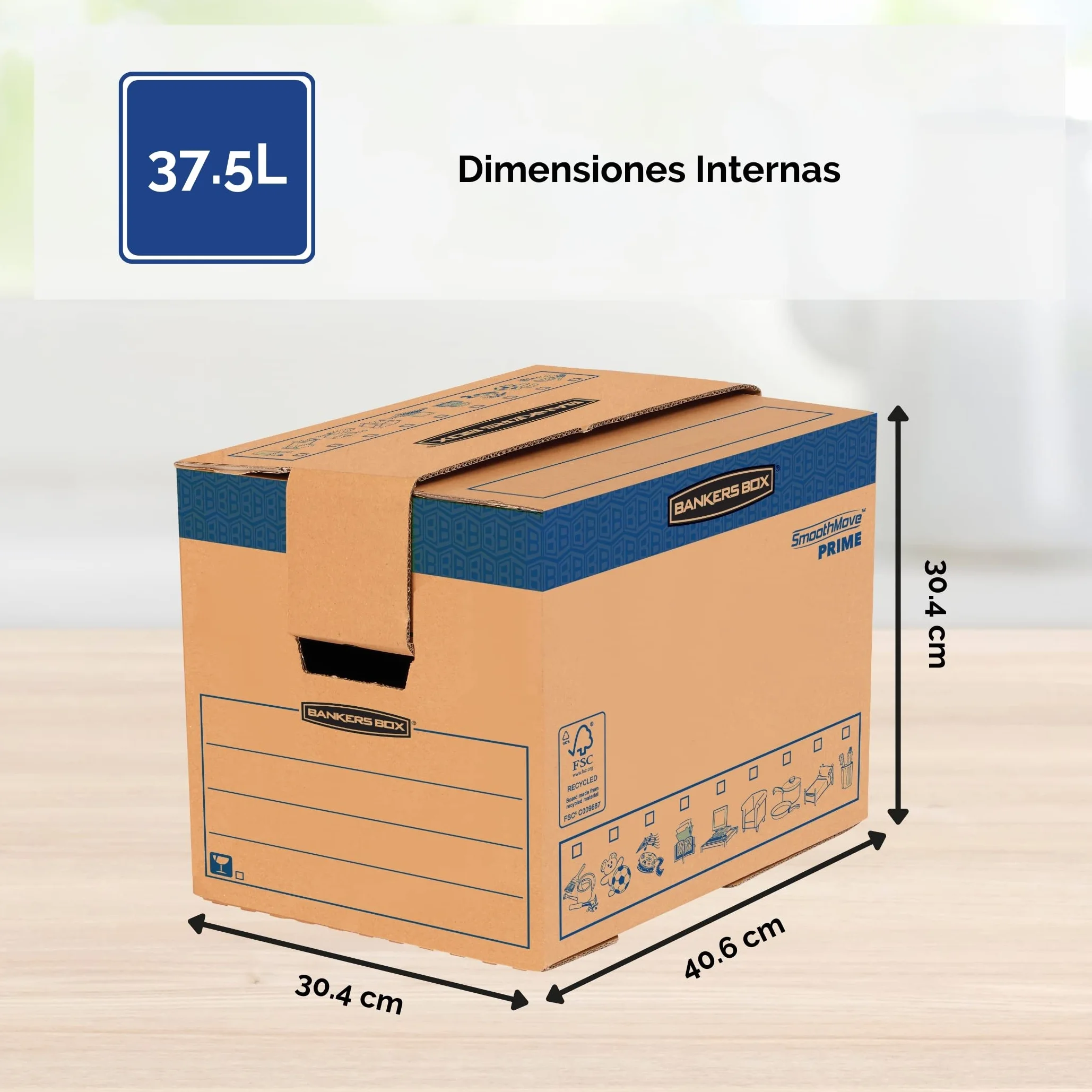 Fellowes Bankers Box Smoothmove Heavy Duty 6205201 Pudło, Brązowy/Niebieski, 40,6 x 30,4 x 30,4 cm, 5 Sztuk
