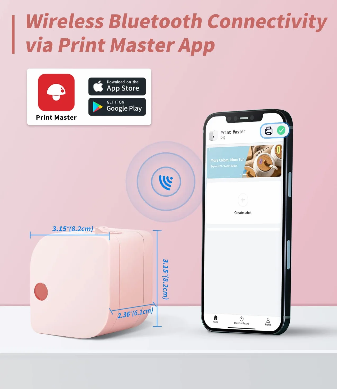Phomemo P12 Mini drukarka etykiet Bluetooth, urządzenie do etykiet, termiczne, przenośne, samoprzylepne, kompatybilne z telefonami z systemem iOS i Android, do domu i biura