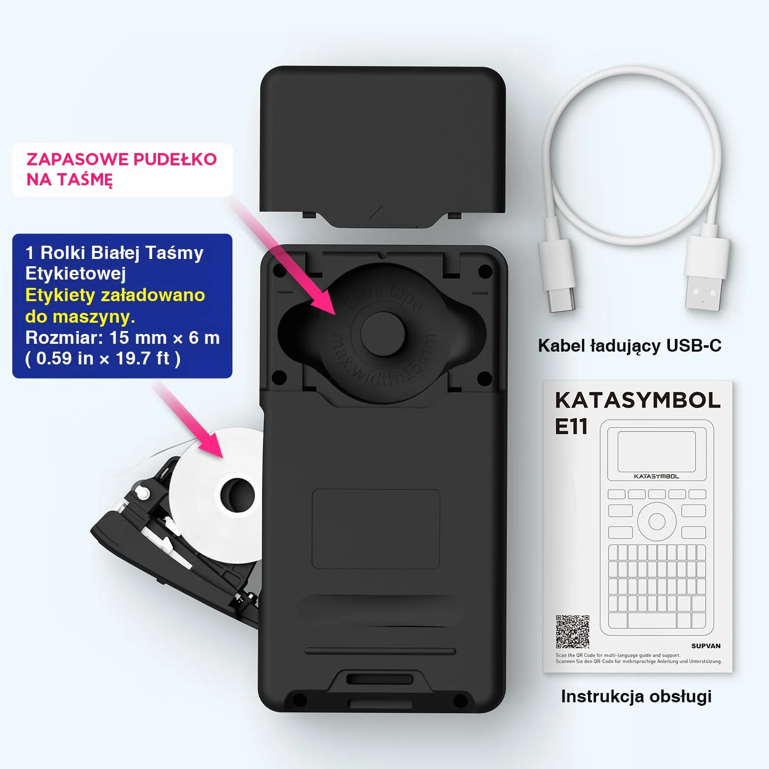 SUPVAN E11 Drukarka Etykiet Bluetooth Przenośna Akumulatorowa Kompatybilna z Aplikacją
