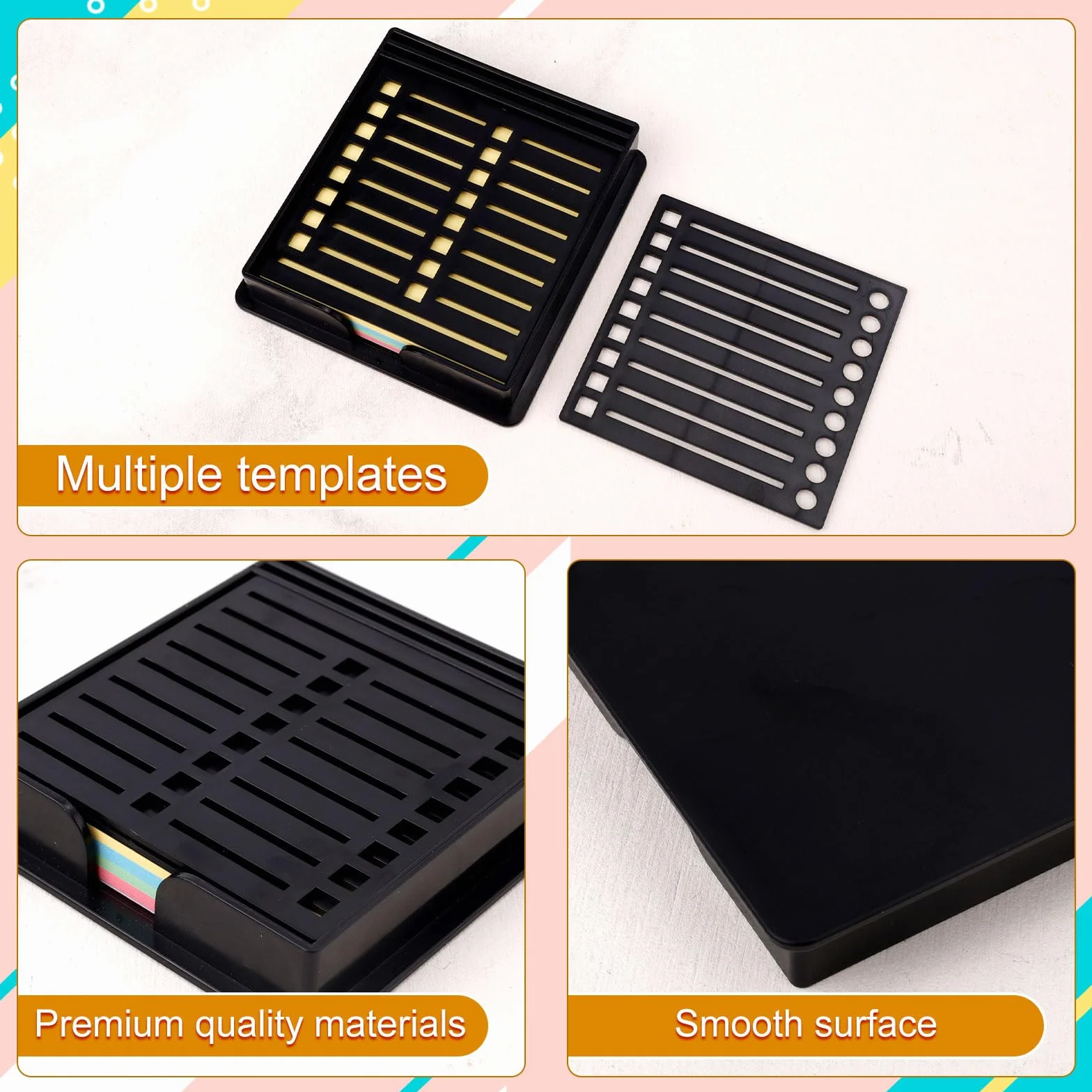 Szablon Karteczek Samoprzylepnych z Karteczka Samoprzylepna, do Notatnika Samoprzylepnego 7,6x7,6cm Organizator Samoprzylepnych Karteczek Dozownik na Biuro Dom Przybory Szkolne (Czarny)