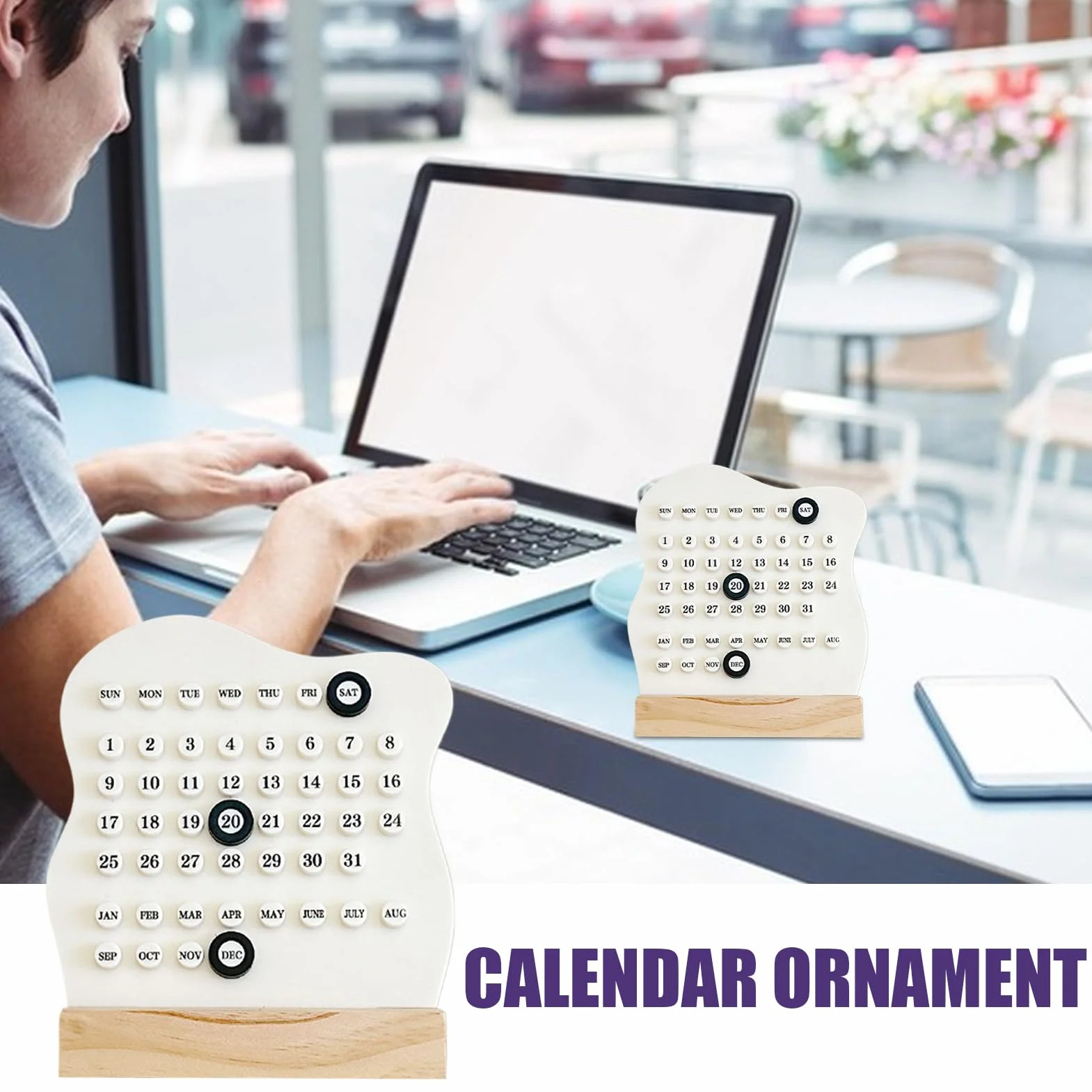 Perpetual Desk Calendar, Desktop Table Display, 5.91x1.57in Reusable Date Organizer, Cute Aesthetic Design, Authentic Easy to Use for Home, Classroom, Hotel, Stationery Decor