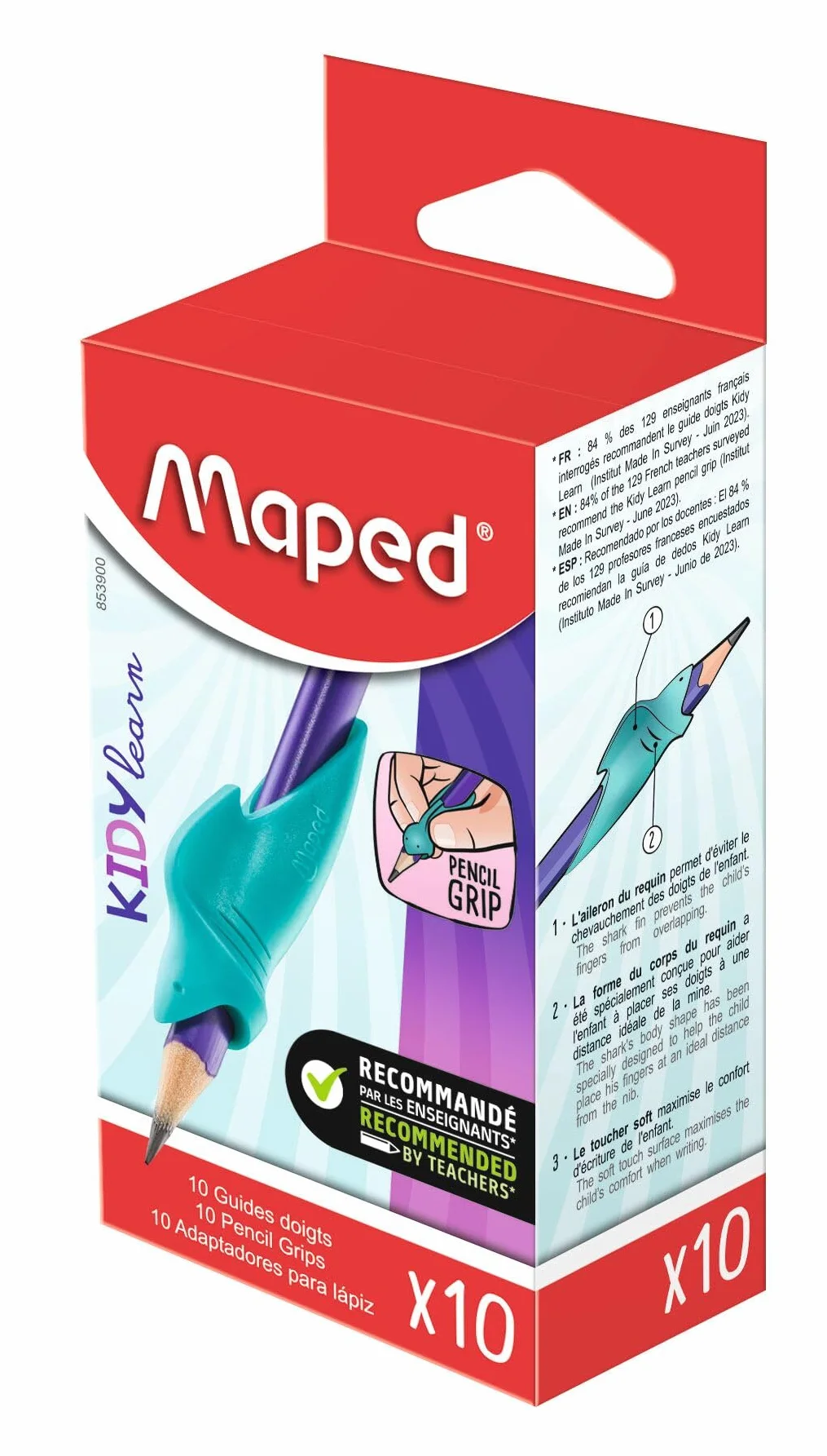 Maped prowadnica palców narzędzie do nauki pisania 10 wyjmowanych prowadnic niebieski